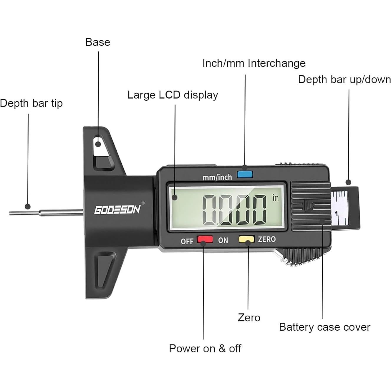 Medidor Digital de Profundidad de Neumáticos Godeson DTG02GD-DE