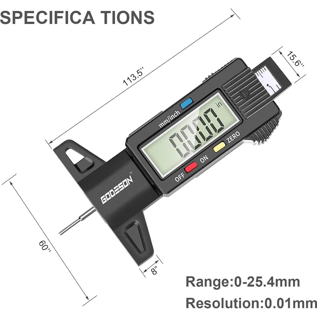 Medidor Digital de Profundidad de Neumáticos Godeson DTG02GD-DE