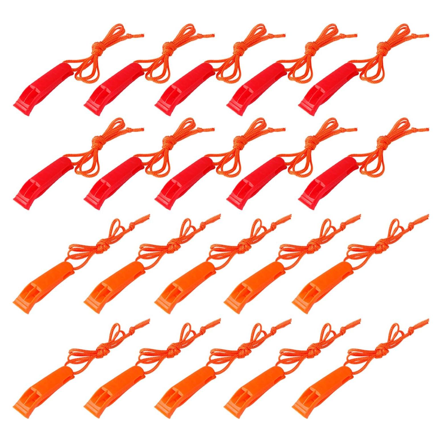 Juego de 20 Silbatos de Seguridad AUGSUN con Cordón - Rojo y Naranja
