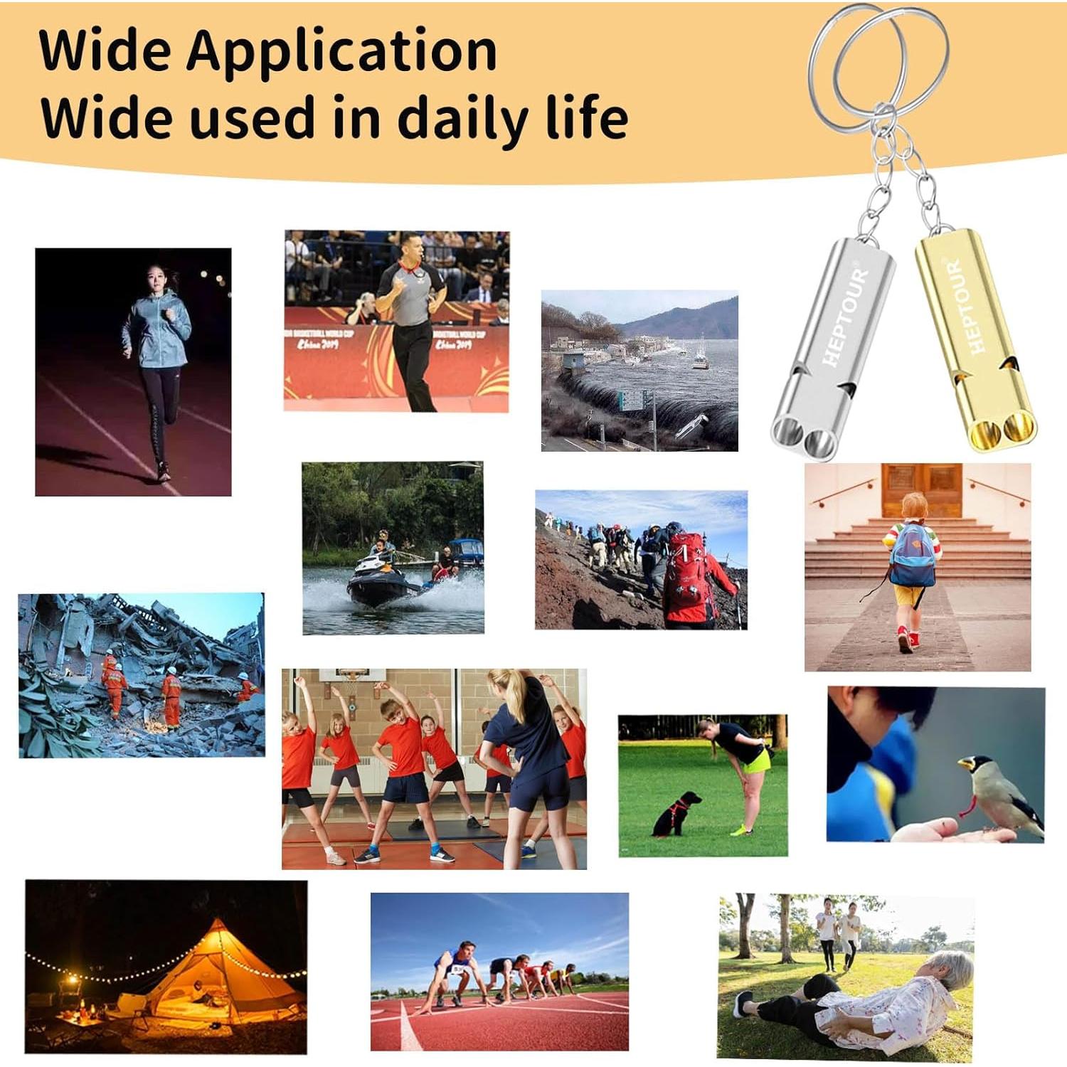 Silbato de Emergencia Heptour Doble Tubo 120dB Aluminio Plata