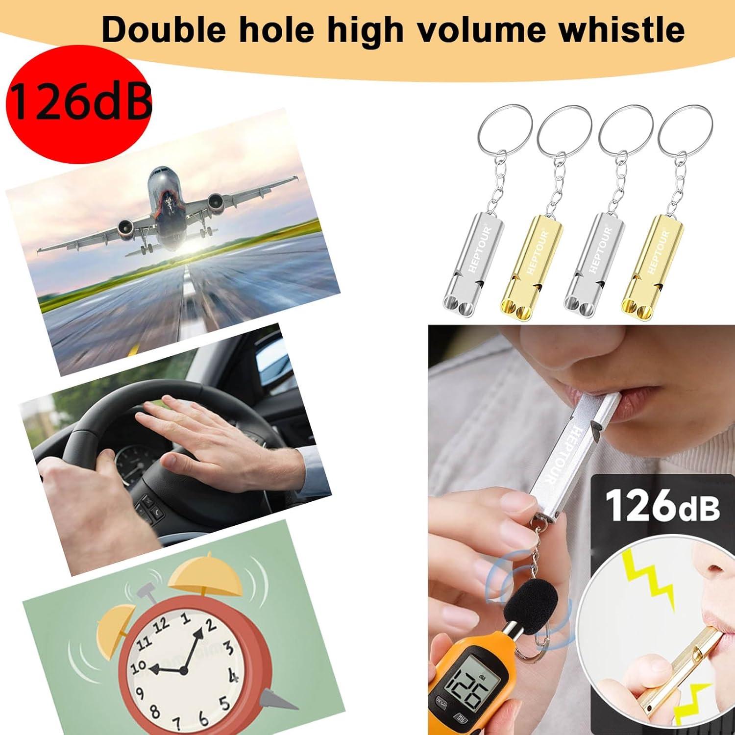 Silbato de Emergencia Heptour Doble Tubo 120dB Aluminio Plata