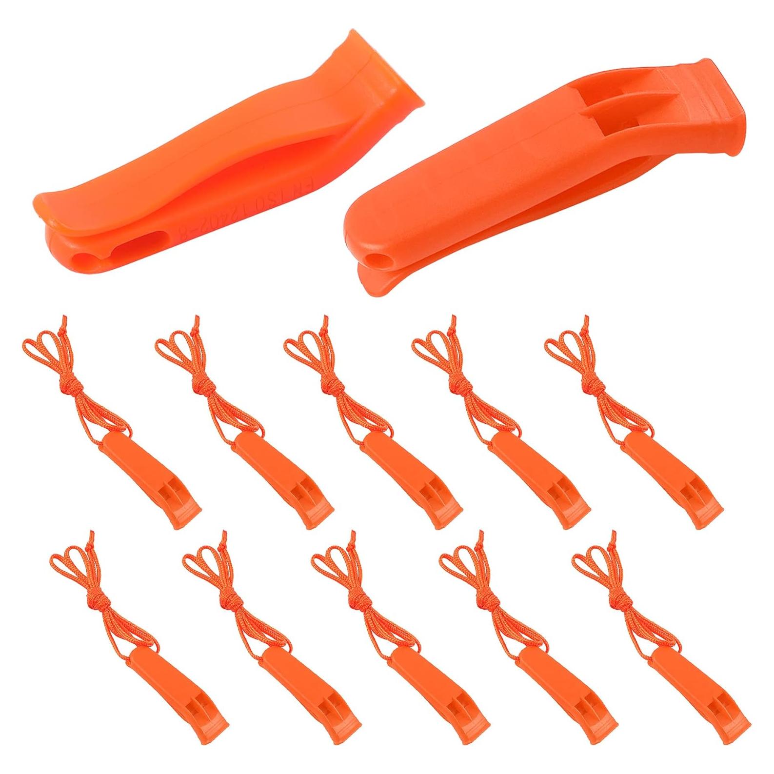 Silbatos de Seguridad AUGSUN 10 Pcs Naranja con Cordón