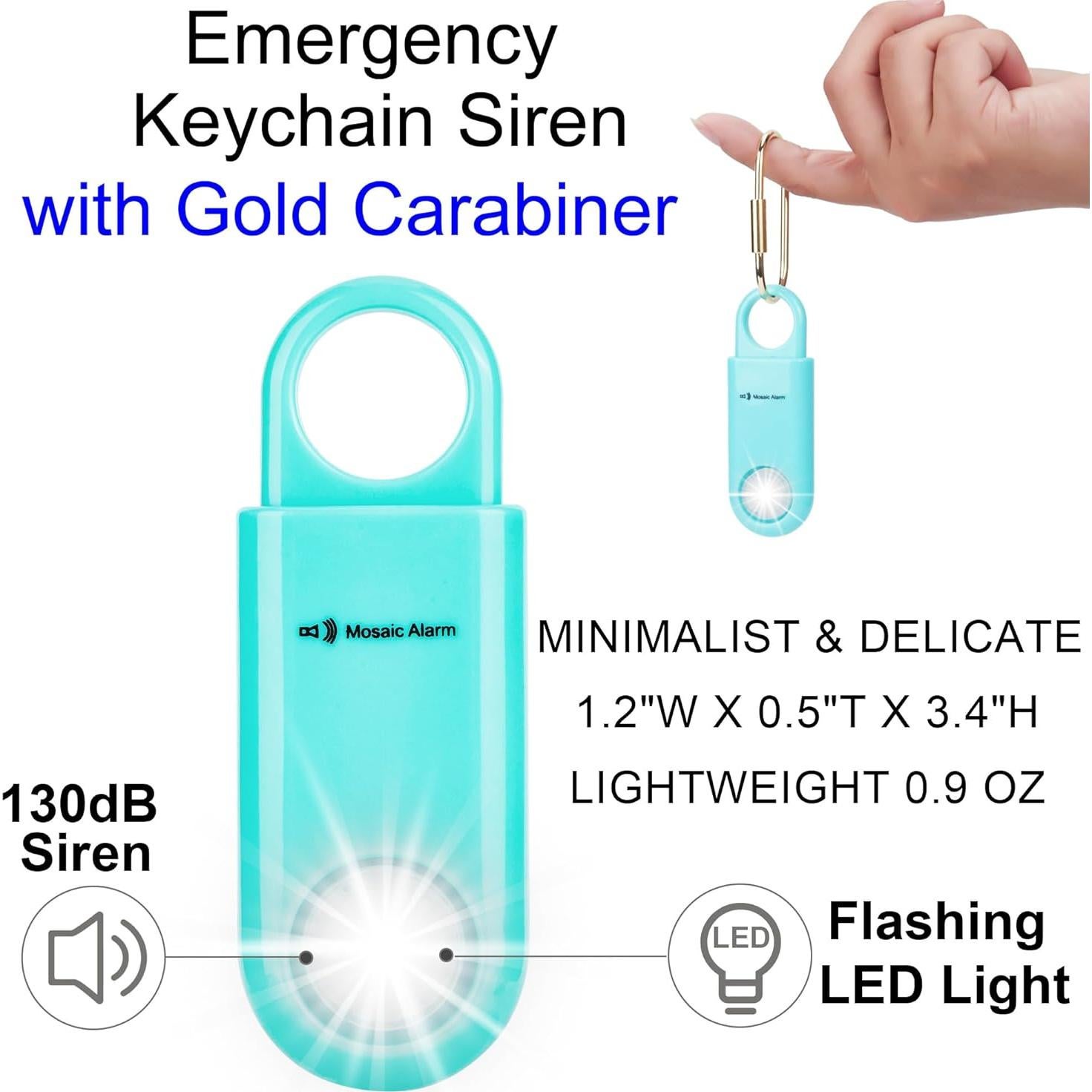 Alarma Personal de Seguridad 130dB con Luz Estroboscópica Aqua