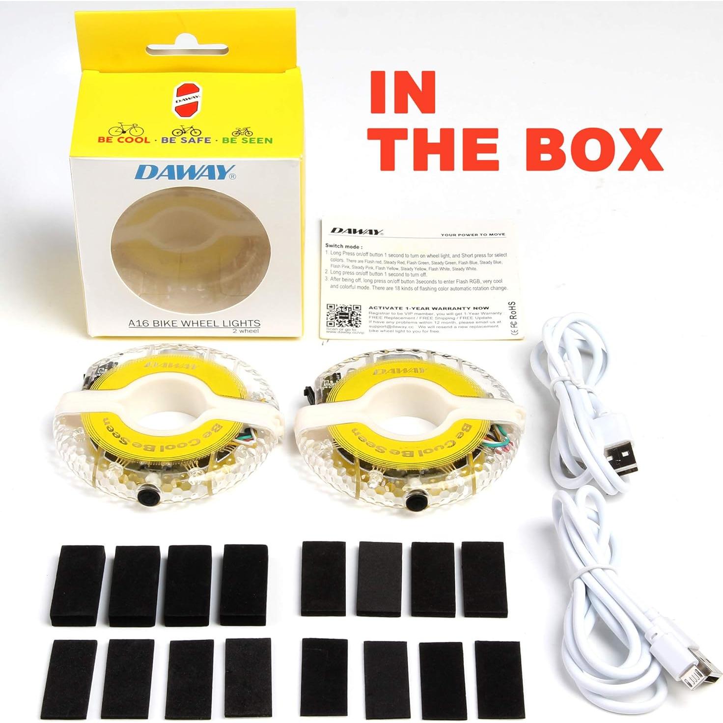 DAWAY A16 Luces LED para Ruedas de Bicicleta - 2 Piezas, Recargables