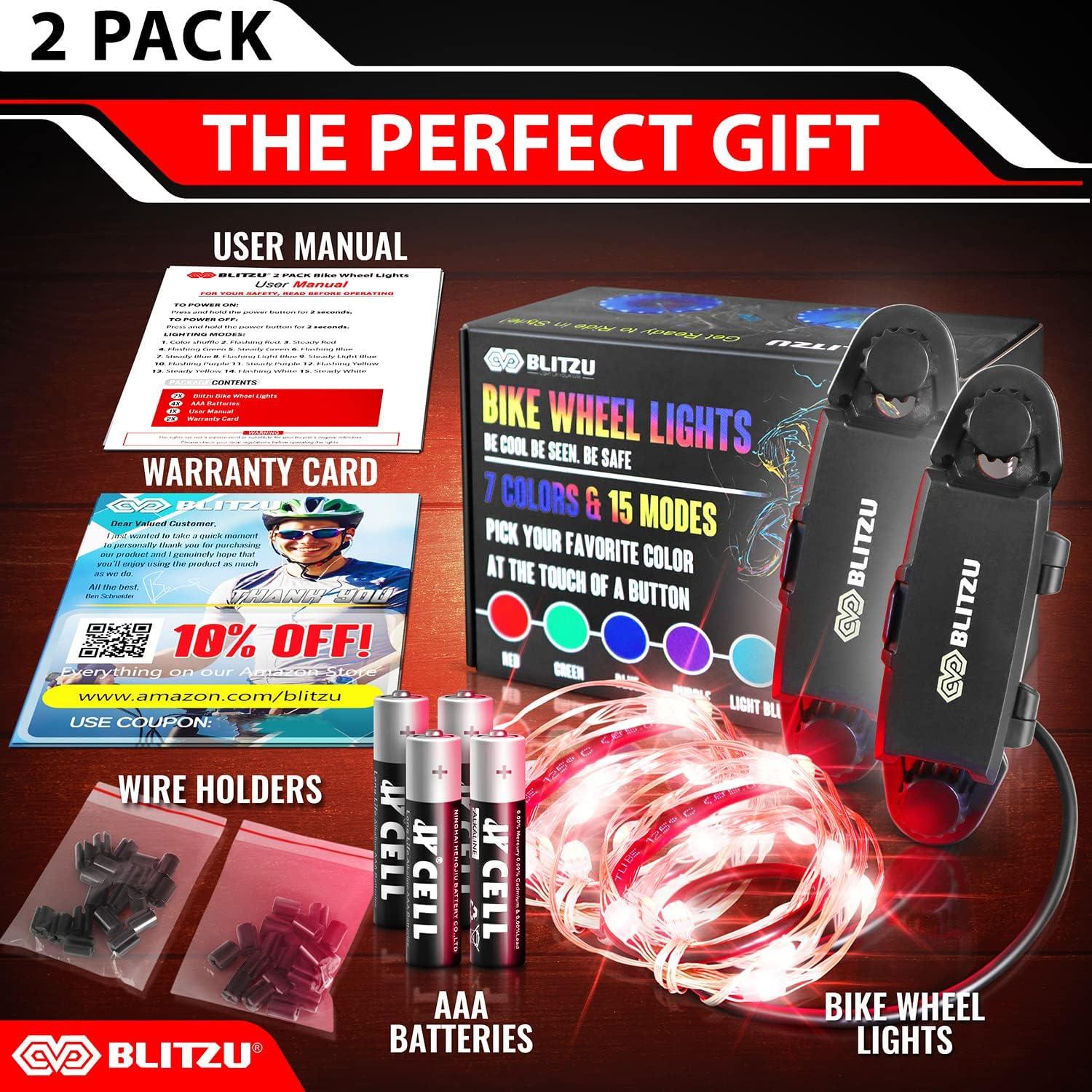 Luces LED para Ruedas de Bicicleta BLITZU, Paquete de 2, 7 Colores