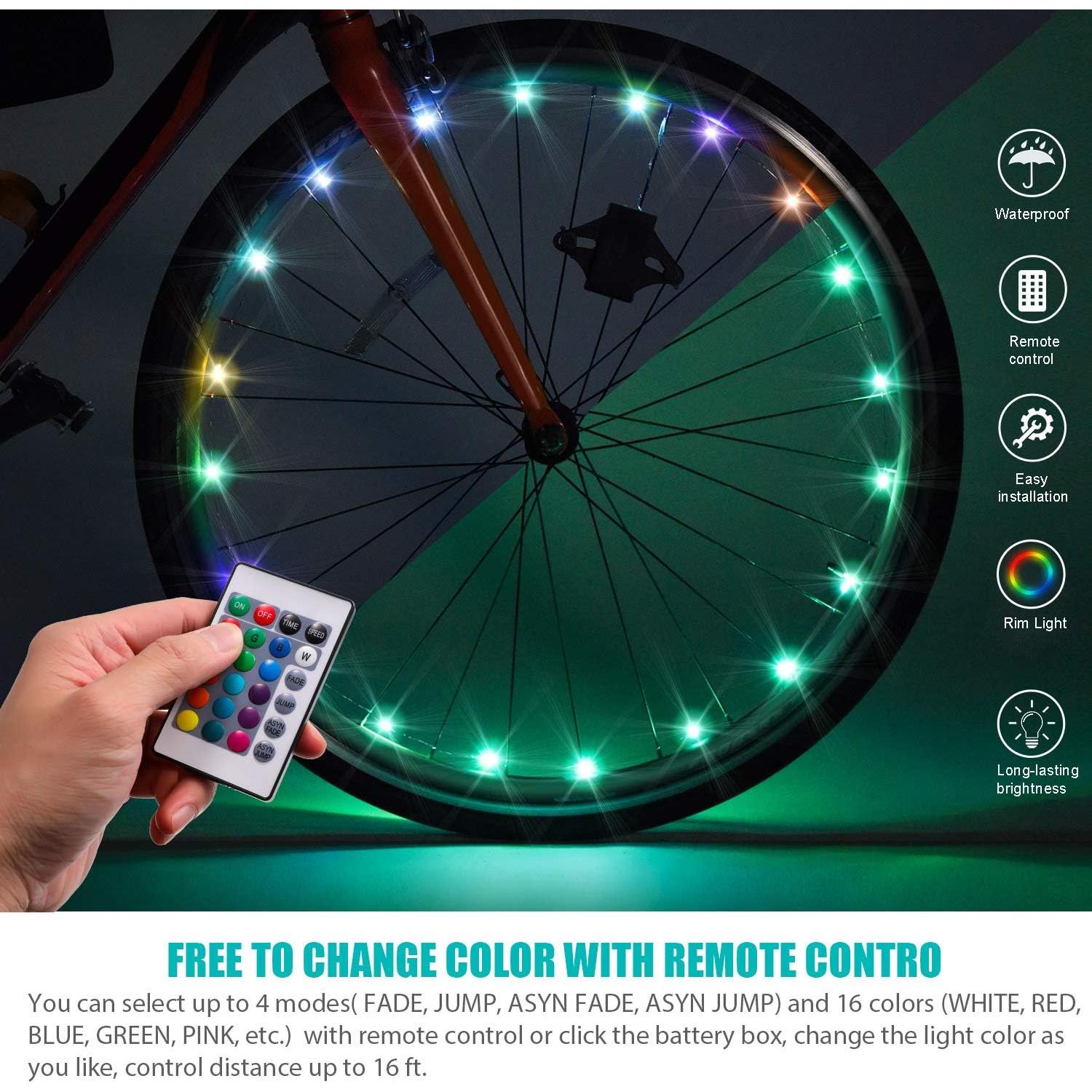 Luz LED para Ruedas de Bicicleta Waybelive - 2 Neumáticos, Control Remoto, 16 Colores