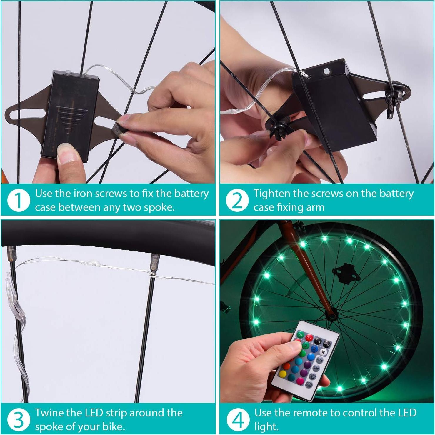 Luz LED para Ruedas de Bicicleta Waybelive - 2 Neumáticos, Control Remoto, 16 Colores