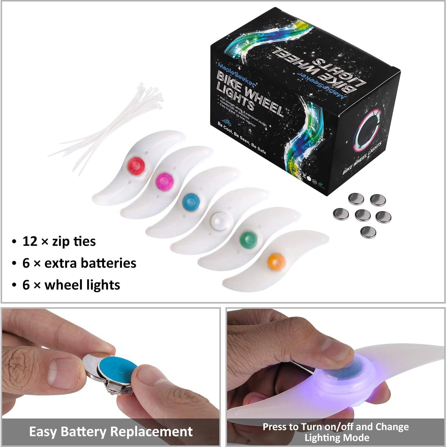 Luces de radios de bicicleta MapleSeeker 6-Pack Multicolor