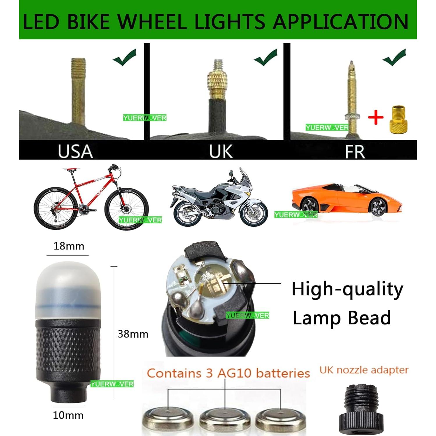 Paquete de 4 Luces LED para Ruedas de Bicicleta YUERWOVER