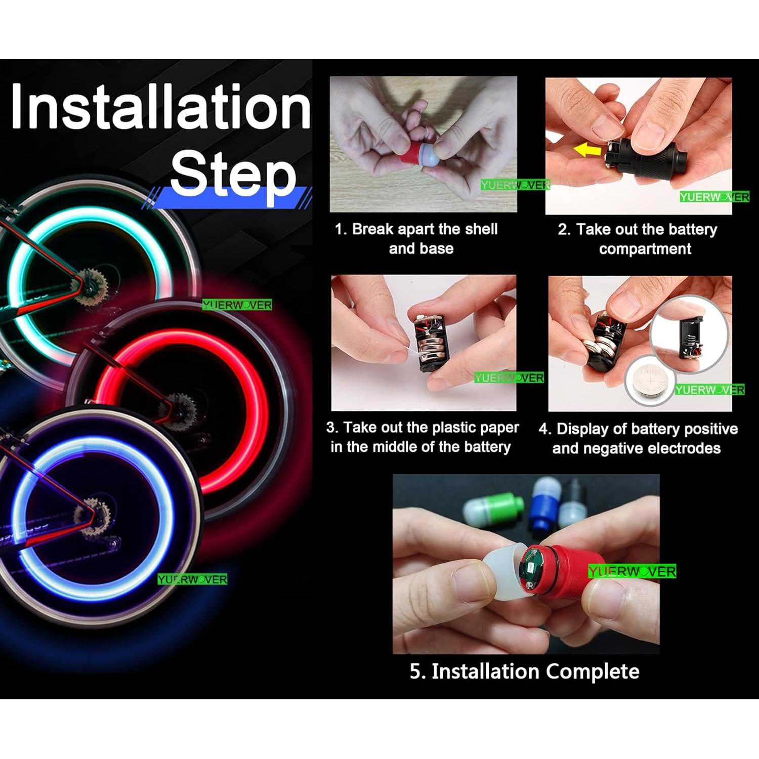 Paquete de 4 Luces LED para Ruedas de Bicicleta YUERWOVER