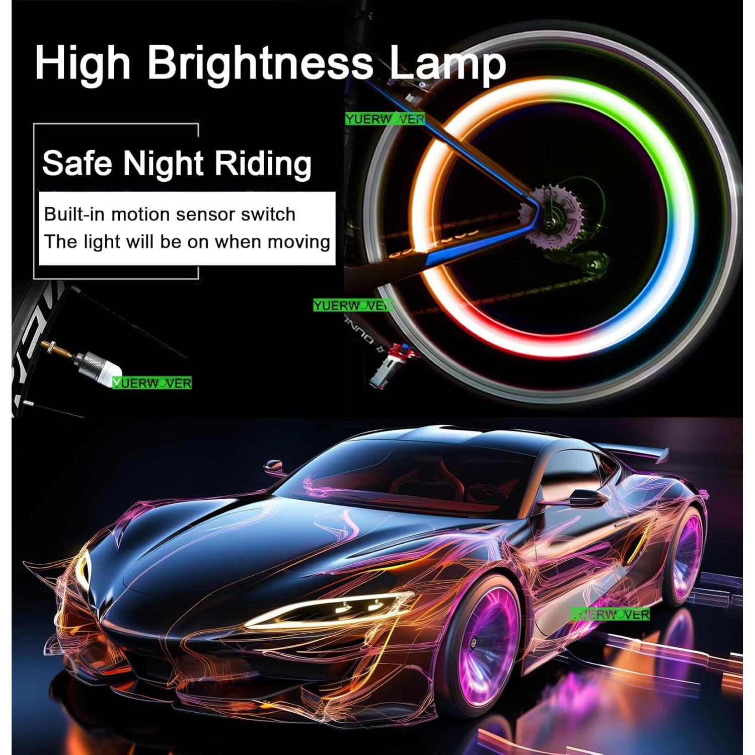 Paquete de 4 Luces LED para Ruedas de Bicicleta YUERWOVER