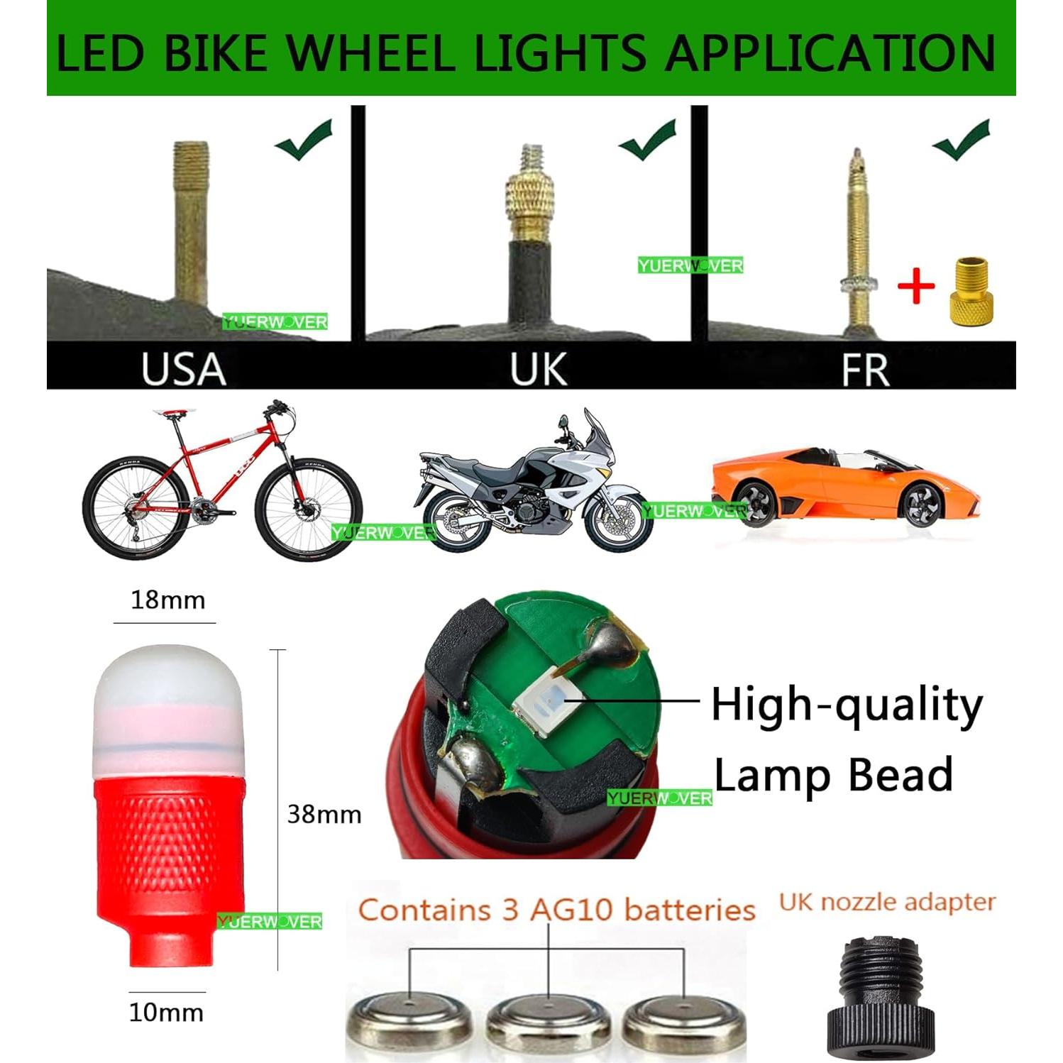 Luces LED para Válvulas de Bicicleta YUERWOVER C-NBL-4 Azul