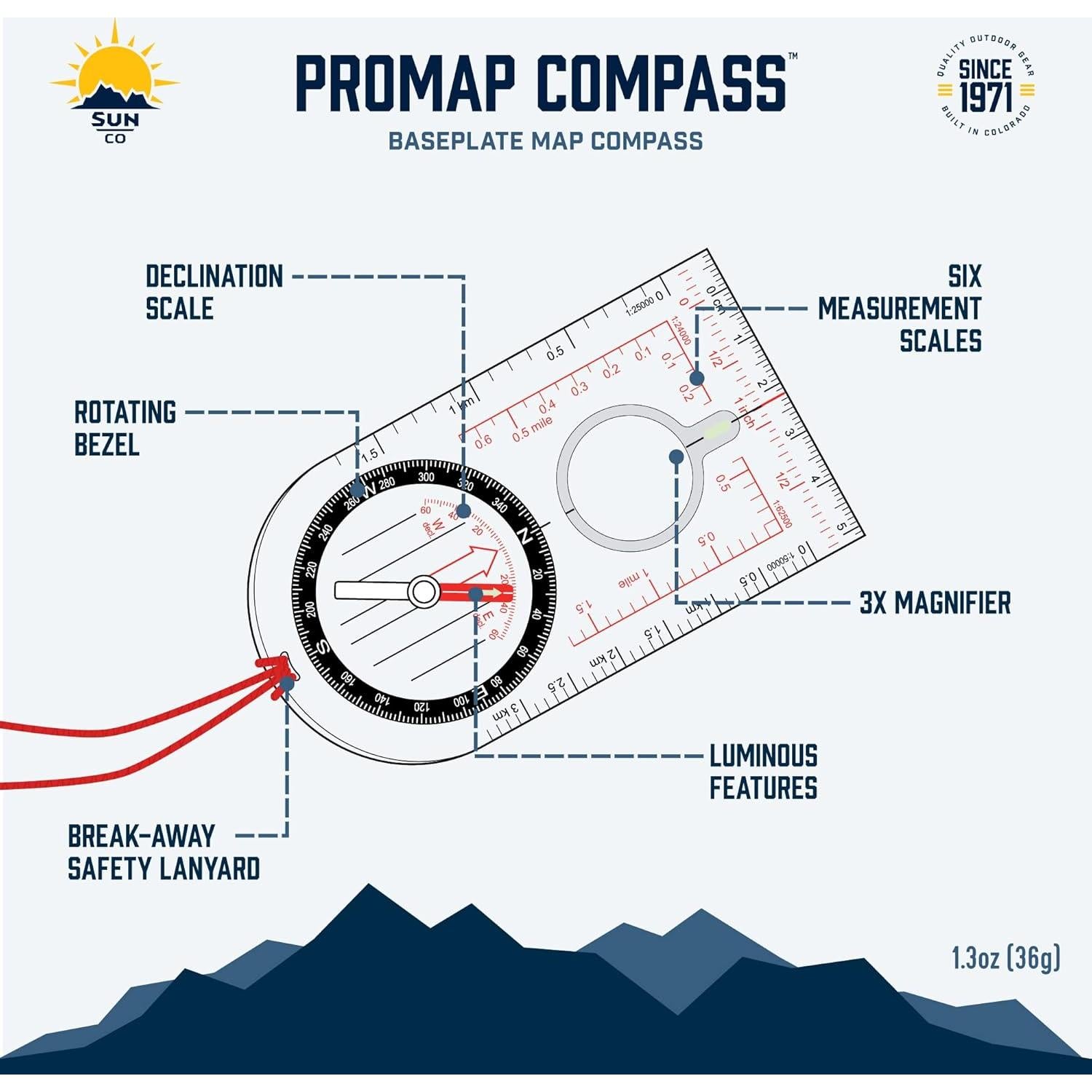 Brújula ProMap Sun Company - Ultraligera con Lupa 3X