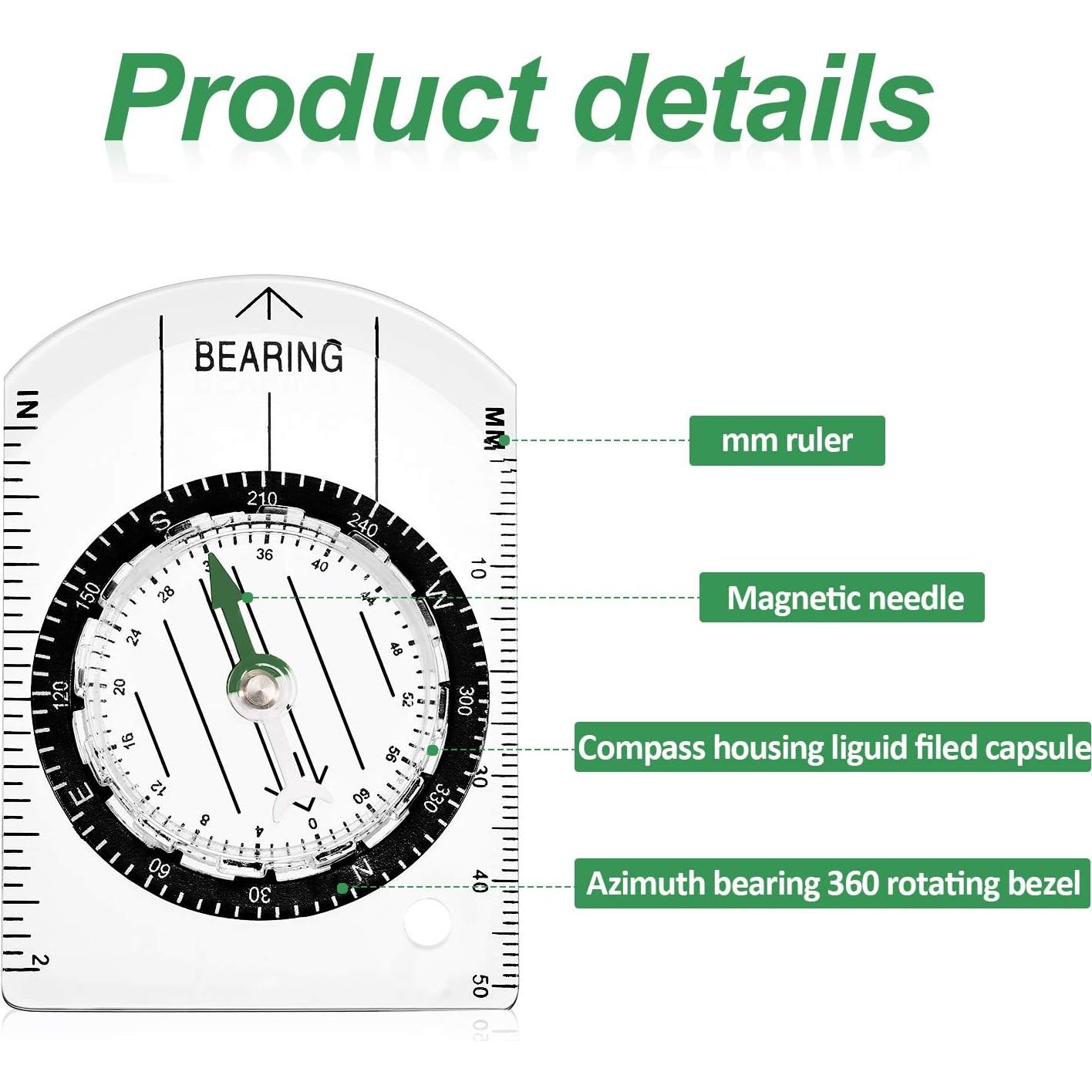 Brújula de Orientación BBTO 9 Piezas Impermeable para Senderismo