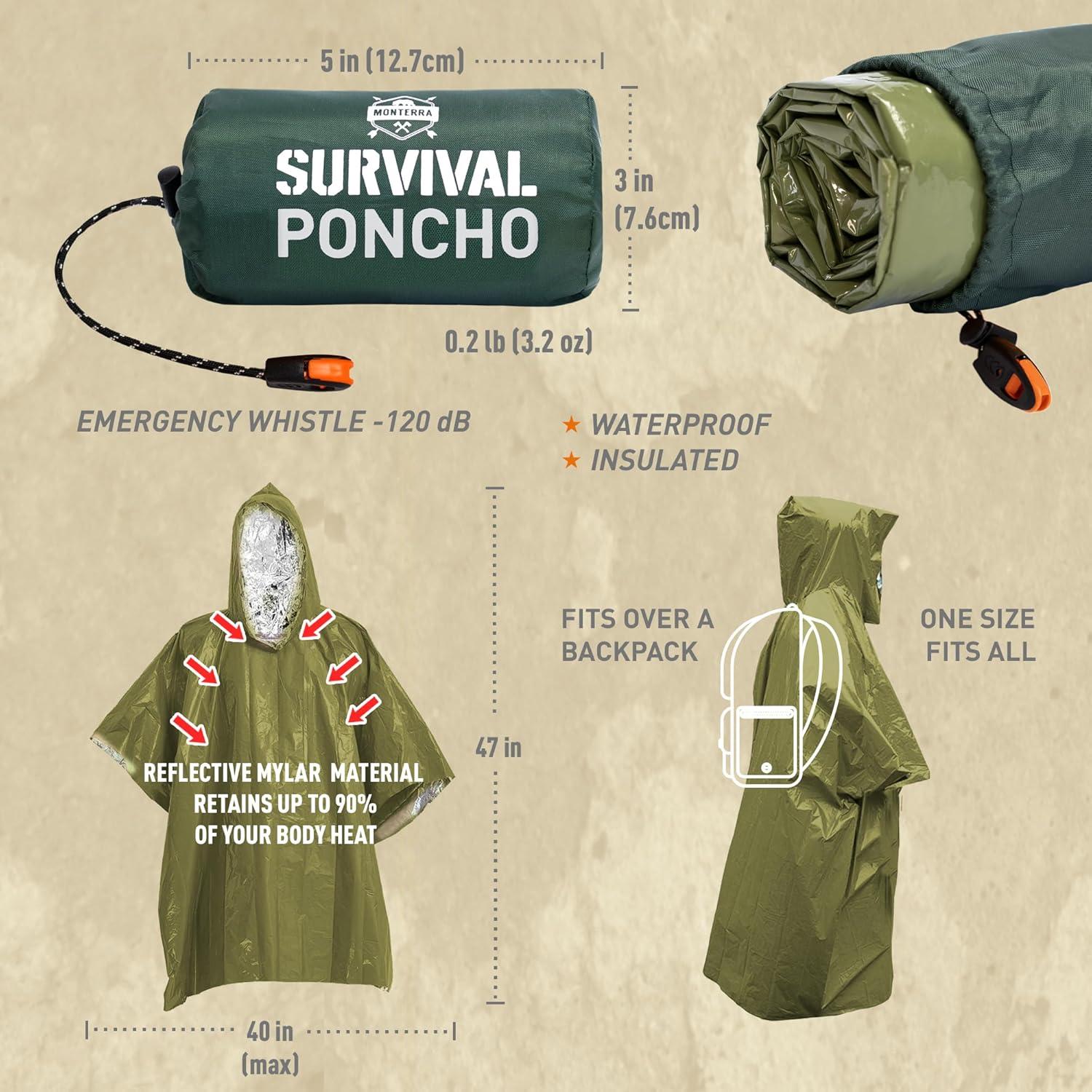 Poncho de Supervivencia Monterra Mylar Impermeable 2 Pcs
