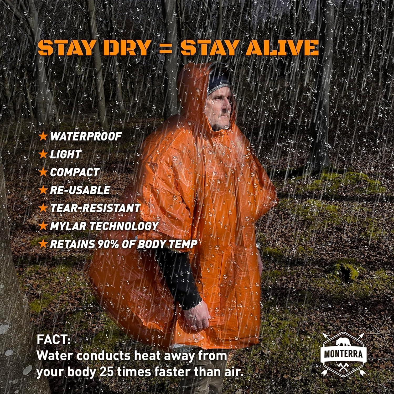 Poncho de Supervivencia Monterra Mylar Impermeable 2 Pcs