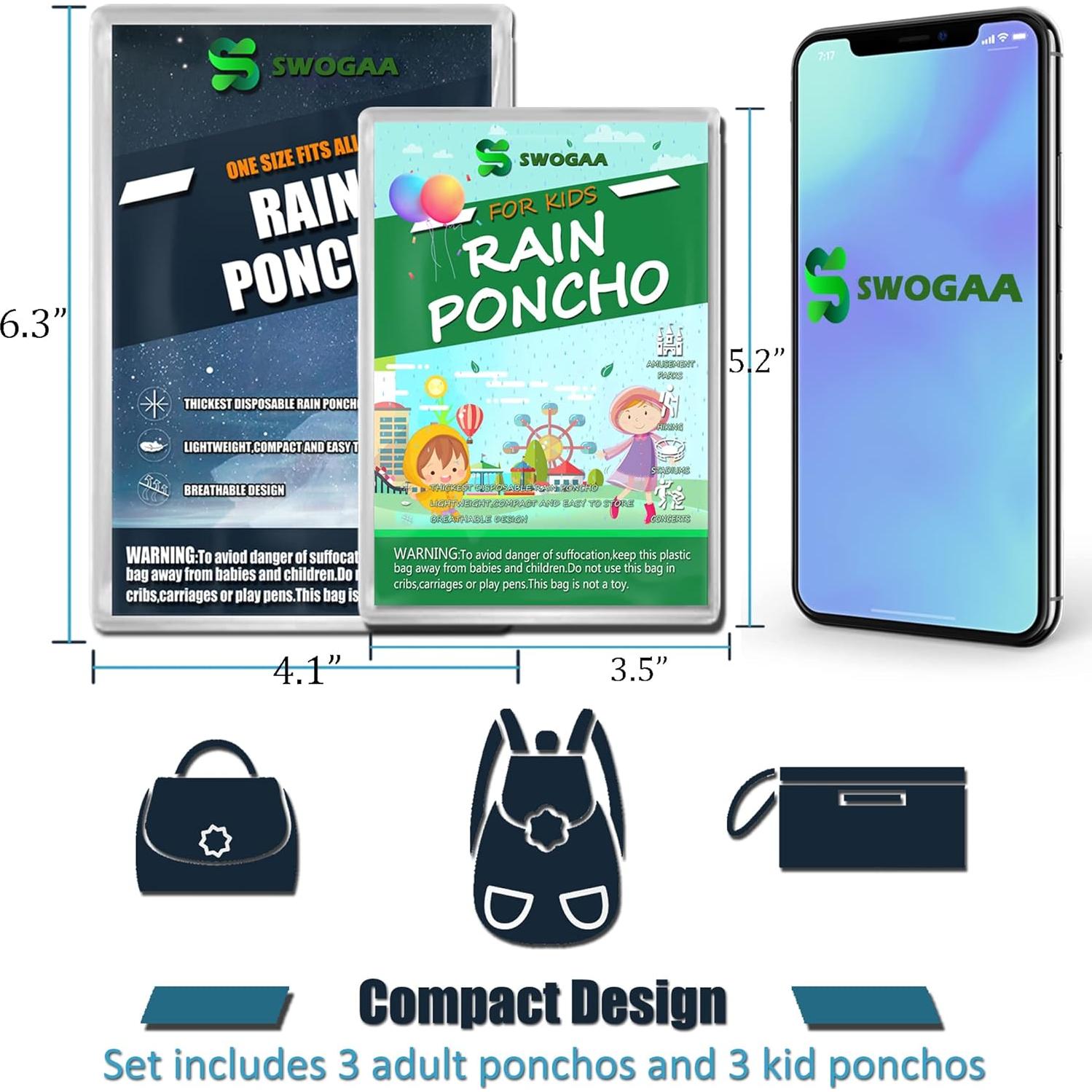 Ponchos de Lluvia Desechables SWOGAA - Paquete Familiar 6 Unidades