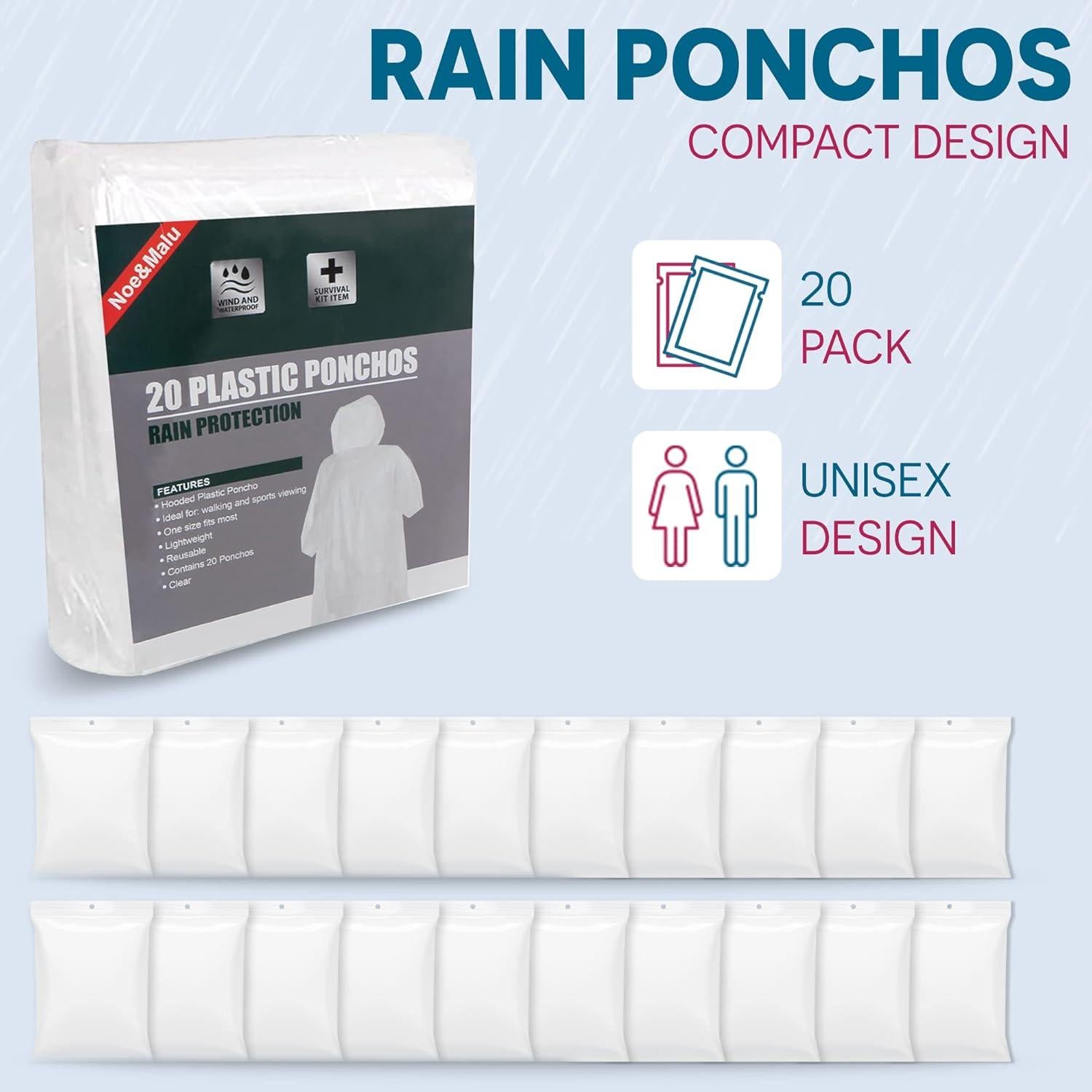 Paquete de 20 Ponchos Desechables Noe & Malu 100% Impermeables