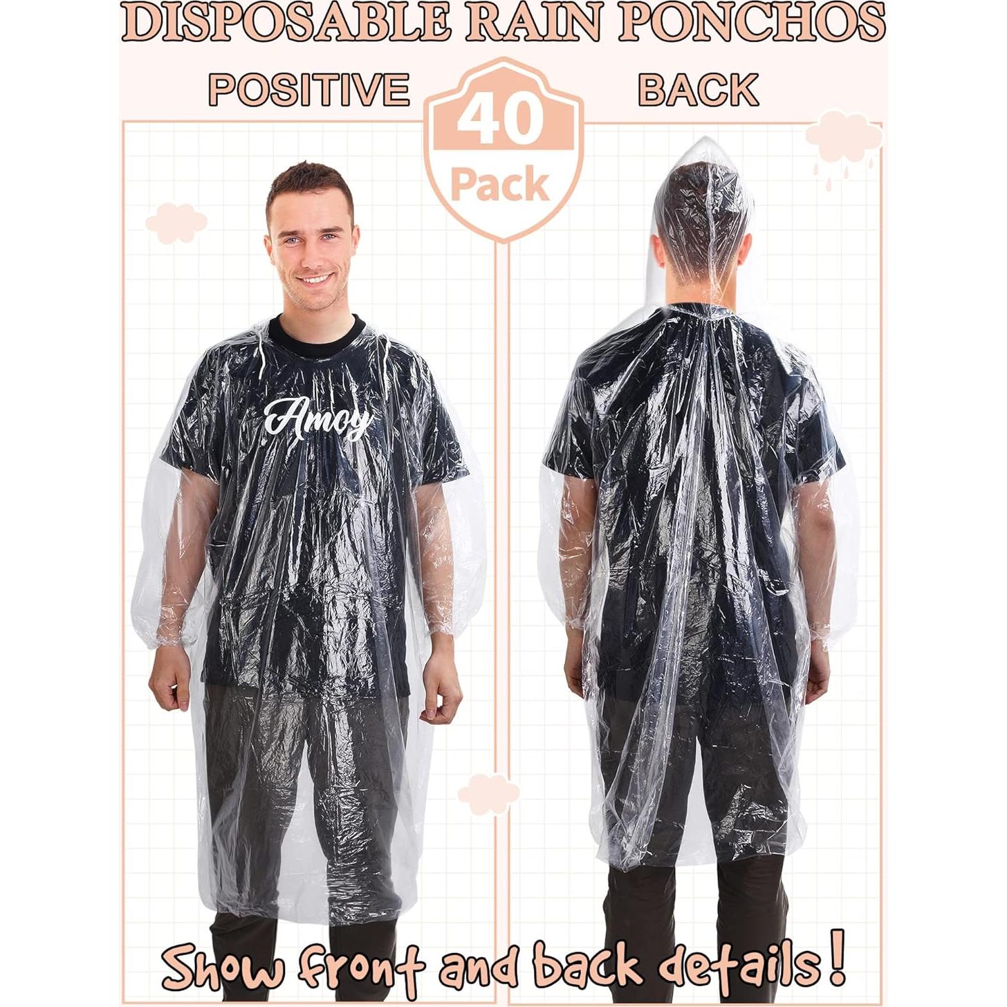 Paquete de 40 Ponchos de Lluvia Desechables Tarpop - Adultos
