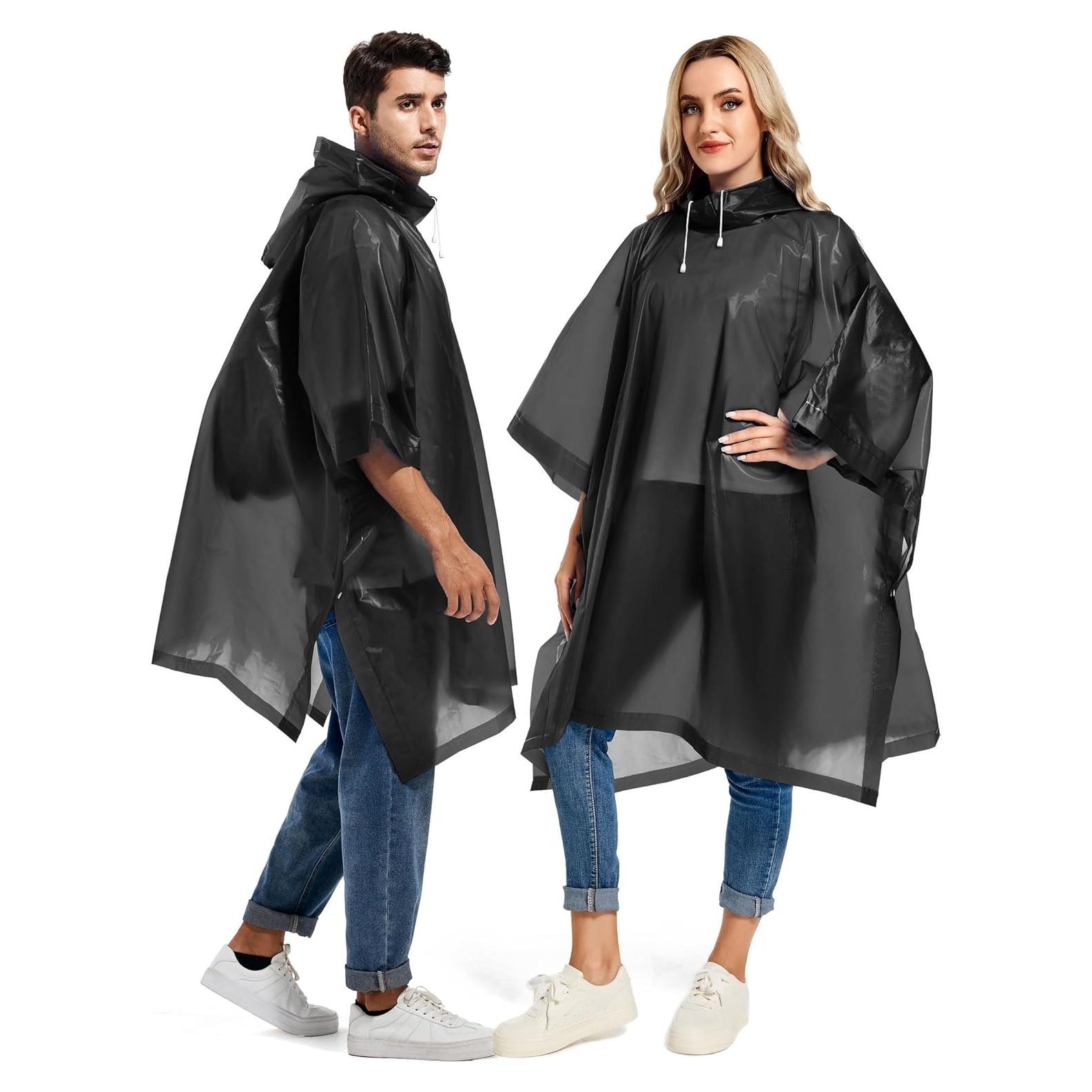 2 Ponchos de Lluvia Reutilizables Borogo para Adultos - Negro