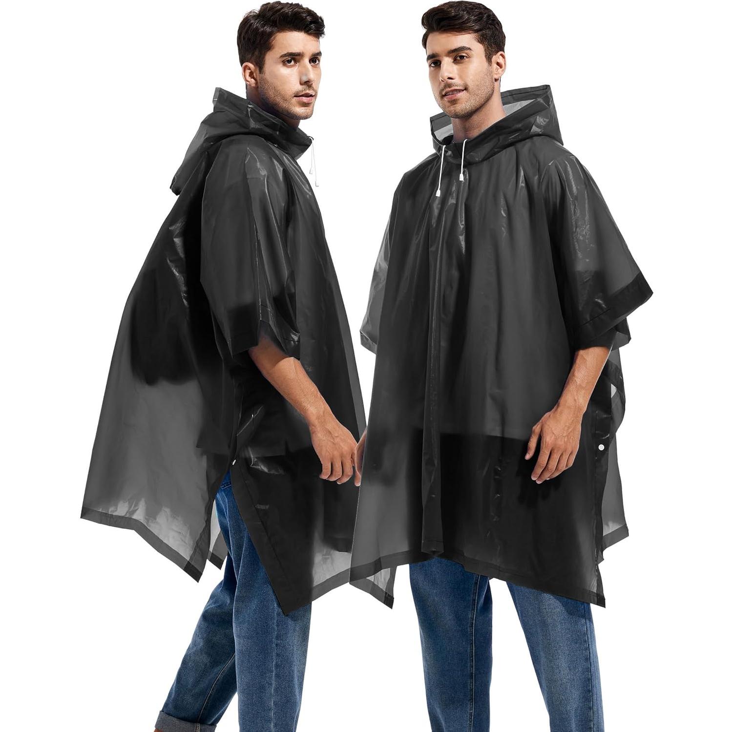 2 Ponchos de Lluvia Reutilizables Borogo para Adultos - Negro