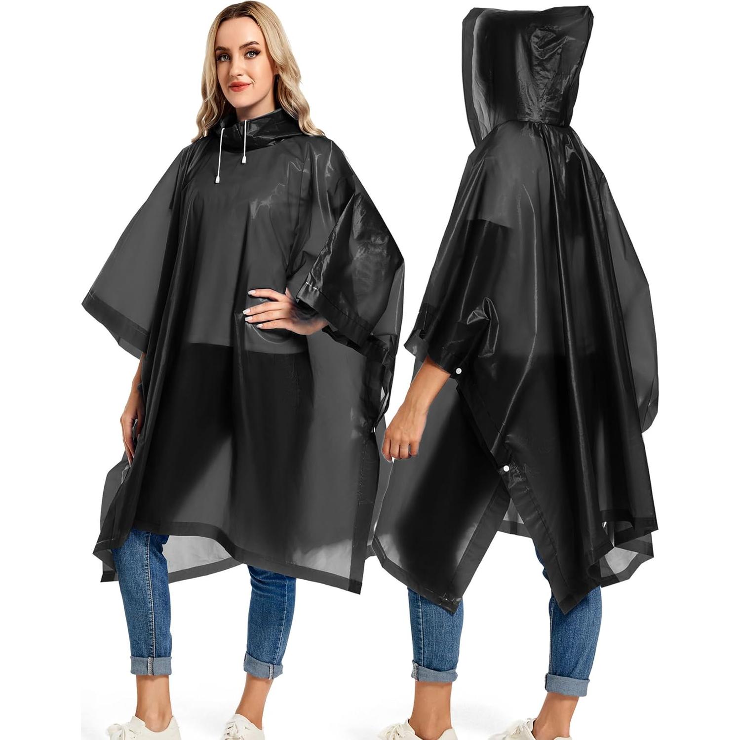 2 Ponchos de Lluvia Reutilizables Borogo para Adultos - Negro