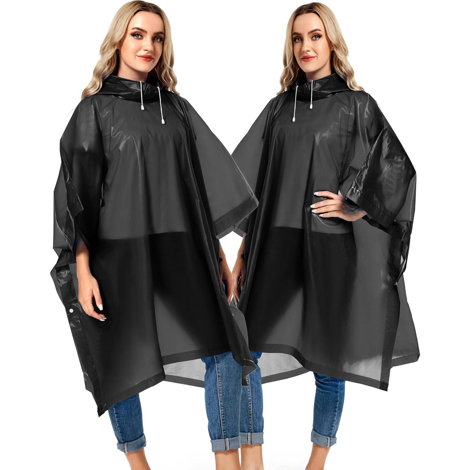 2 Ponchos de Lluvia Reutilizables Borogo para Adultos - Negro