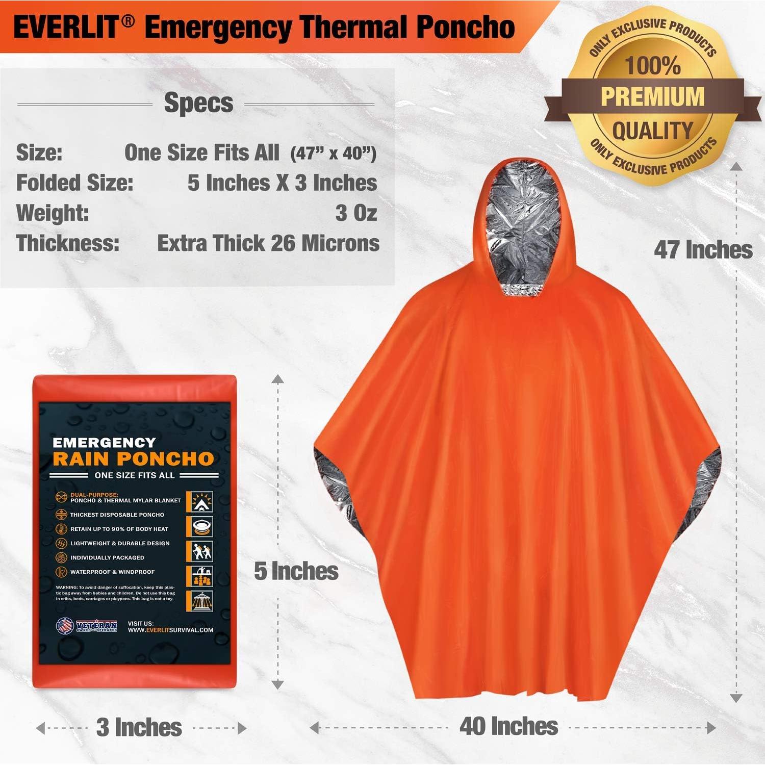 Poncho de Lluvia de Emergencia Everlit Mylar 4 Unidades
