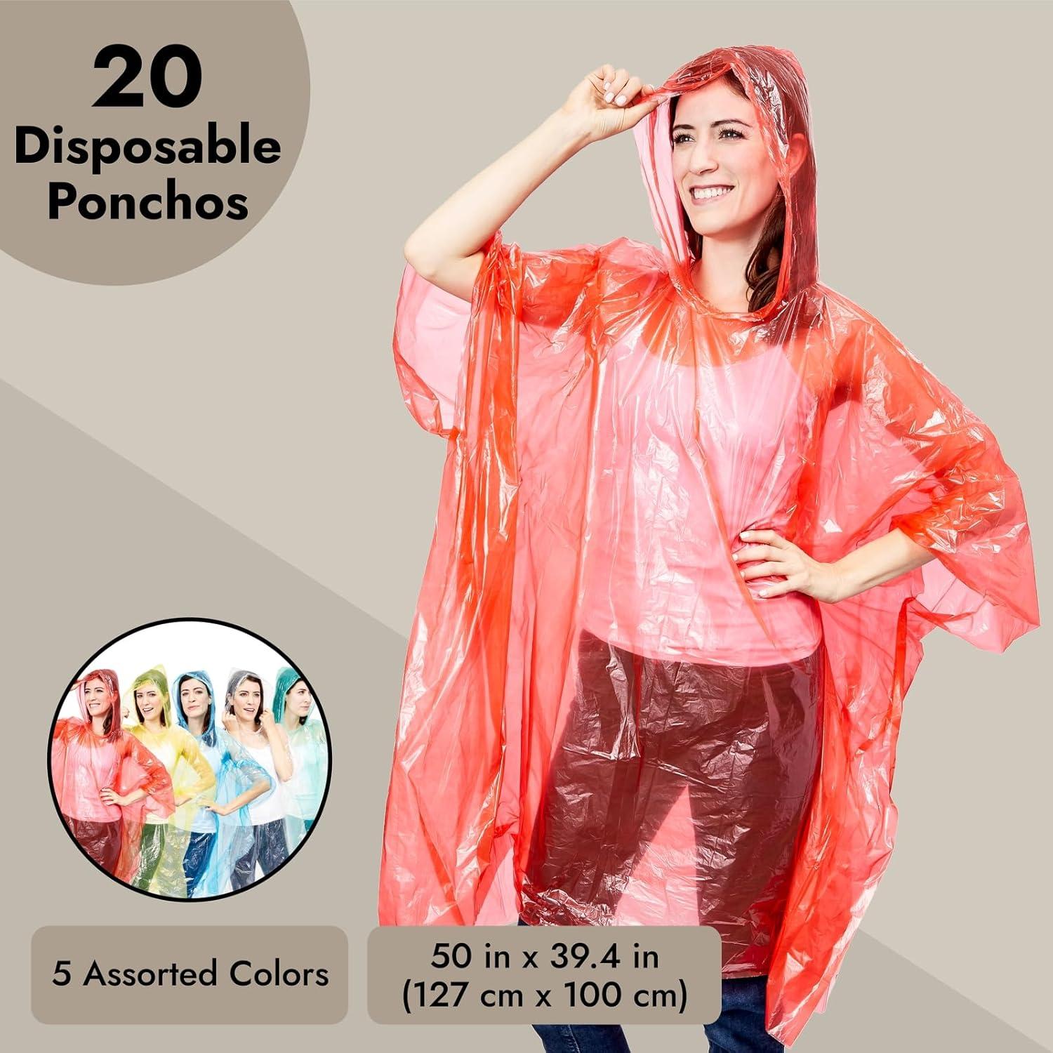 Paquete de 20 Ponchos de Lluvia Desechables Juvale 127x100cm