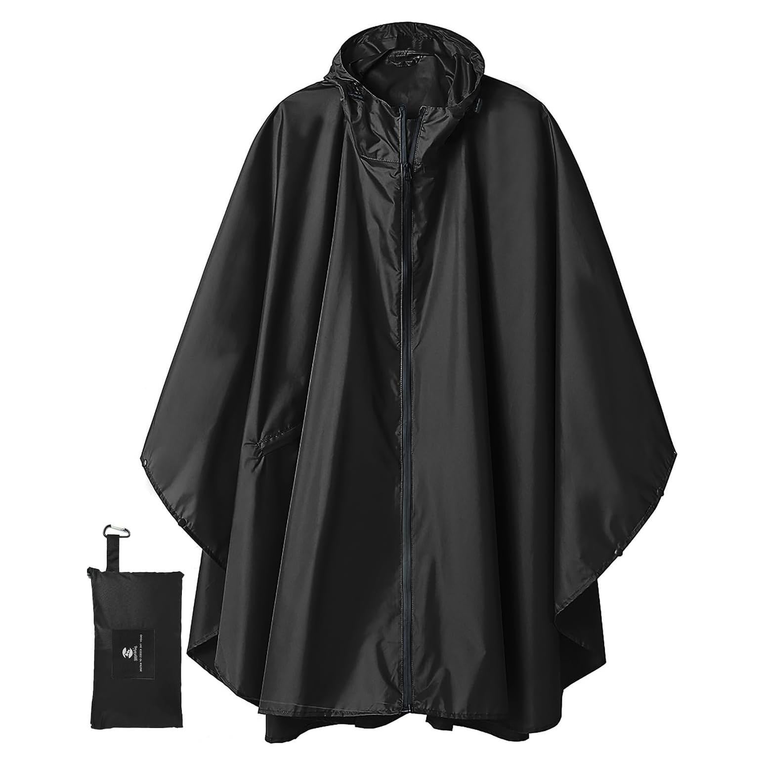Poncho de Lluvia SaphiRose con Capucha para Adultos - Negro