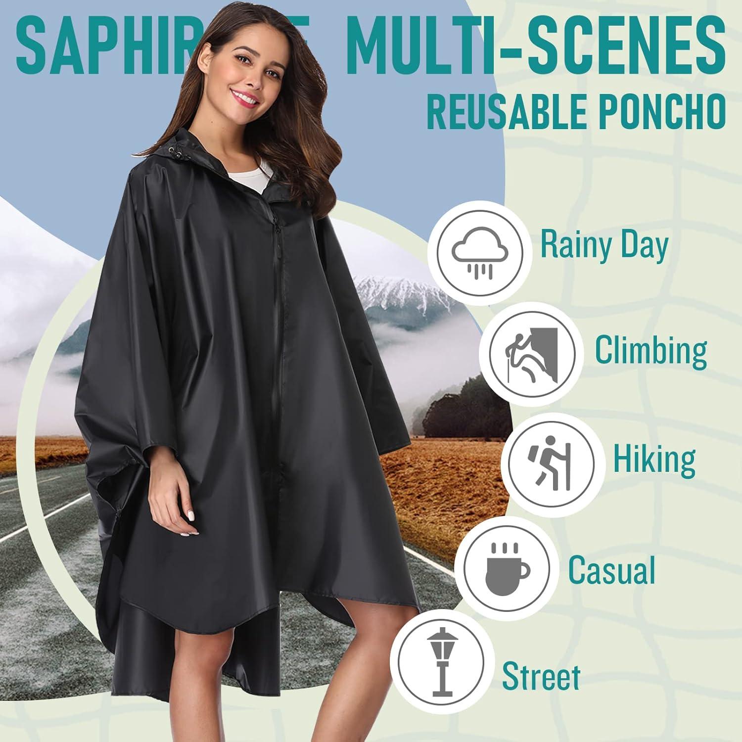 Poncho de Lluvia SaphiRose con Capucha para Adultos - Negro