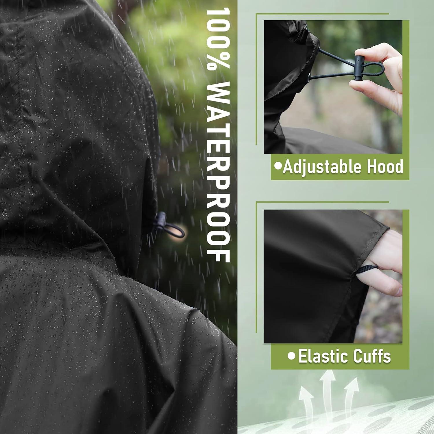Poncho de Lluvia SaphiRose con Capucha para Adultos - Negro