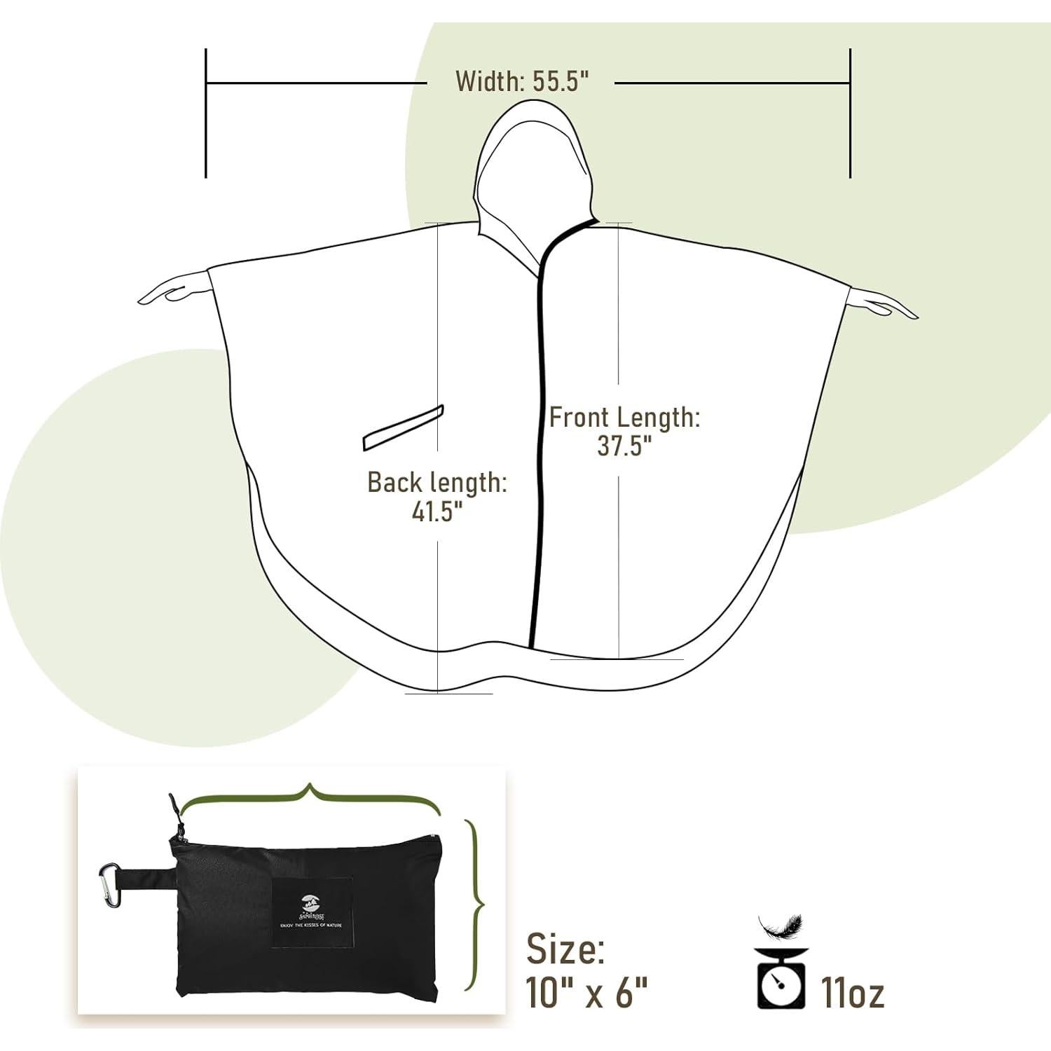 Poncho de Lluvia SaphiRose con Capucha para Adultos - Negro