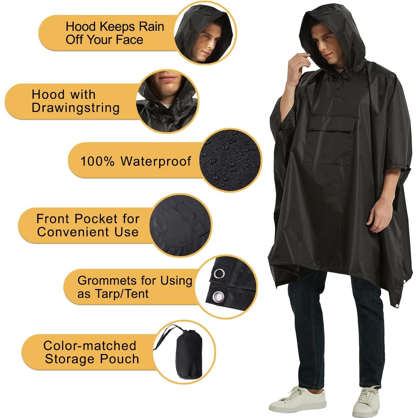 Poncho de Lluvia Impermeable Unisex con Capucha y Bolsillo