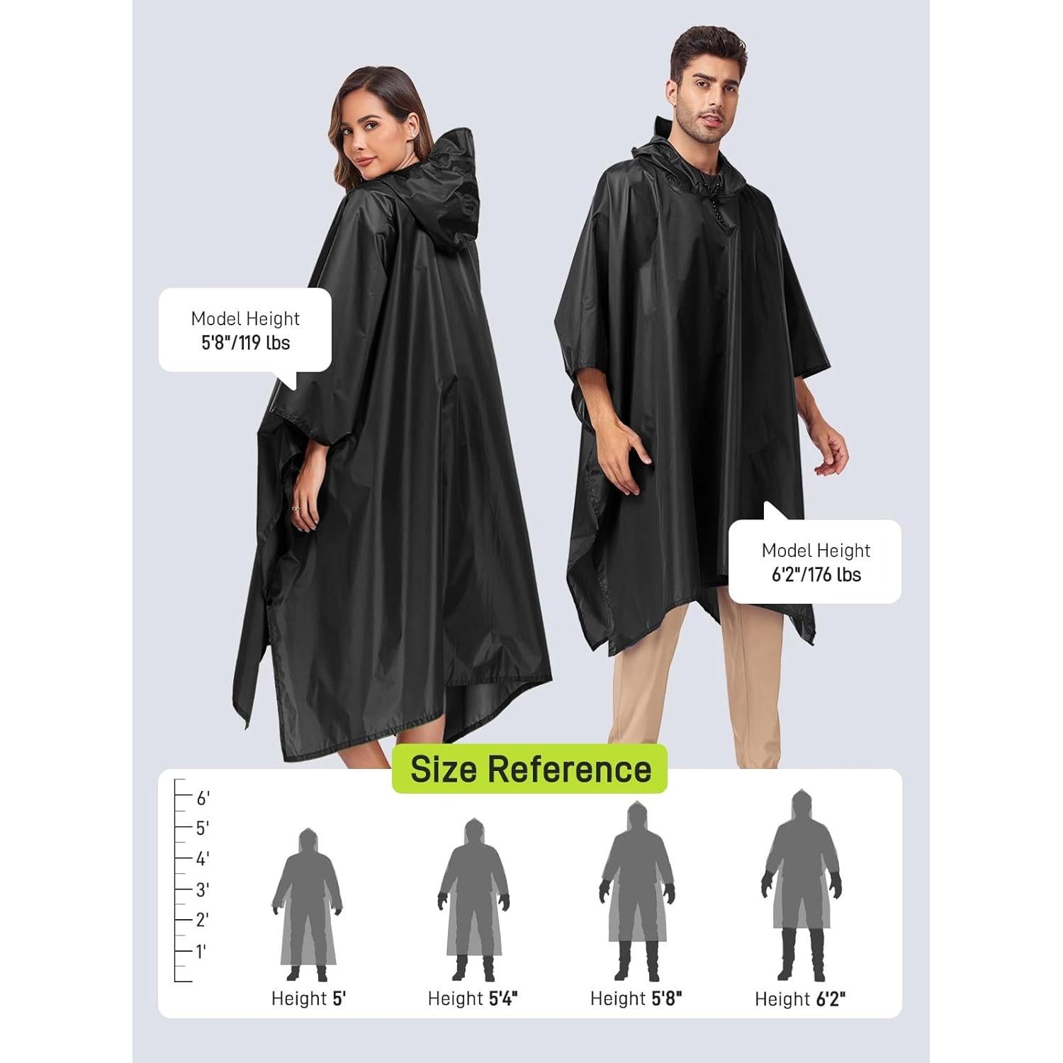 Poncho de Lluvia Impermeable SaphiRose Unisex Negro