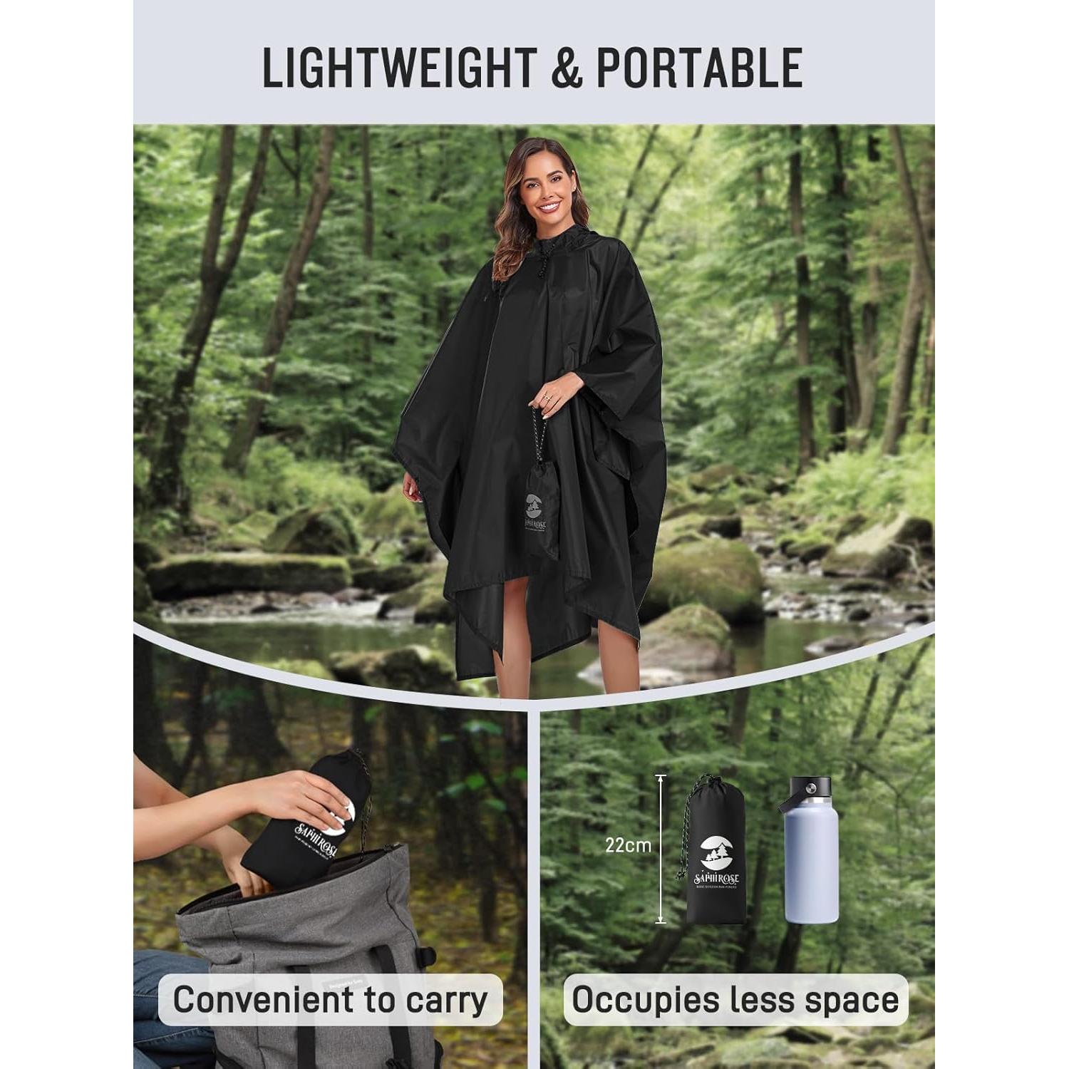 Poncho de Lluvia Impermeable SaphiRose Unisex Negro