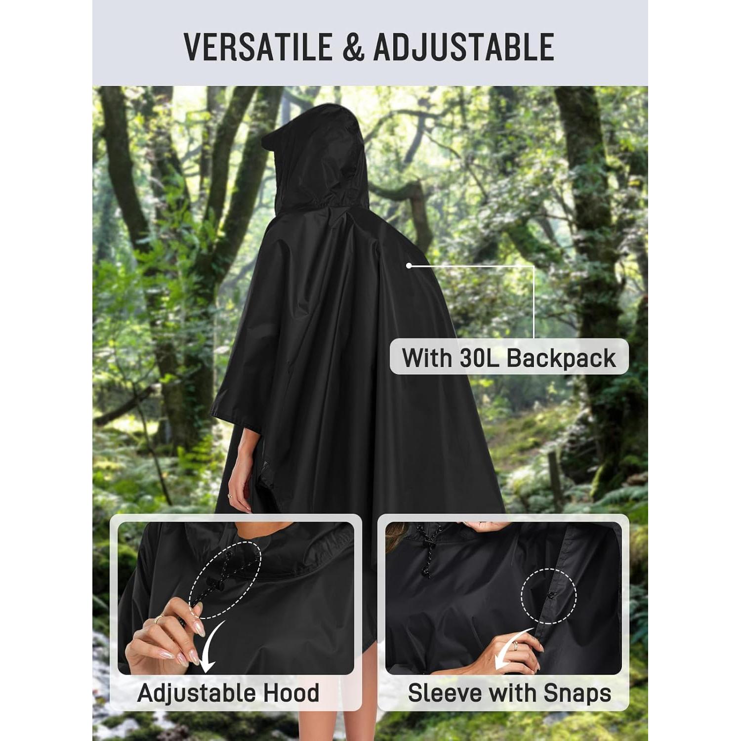 Poncho de Lluvia Impermeable SaphiRose Unisex Negro