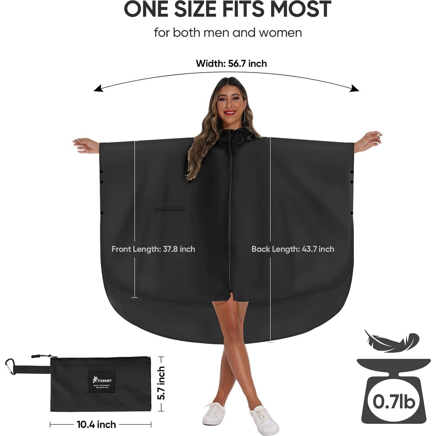 Poncho de Lluvia PTEROMY Impermeable Adulto Unisex Negro