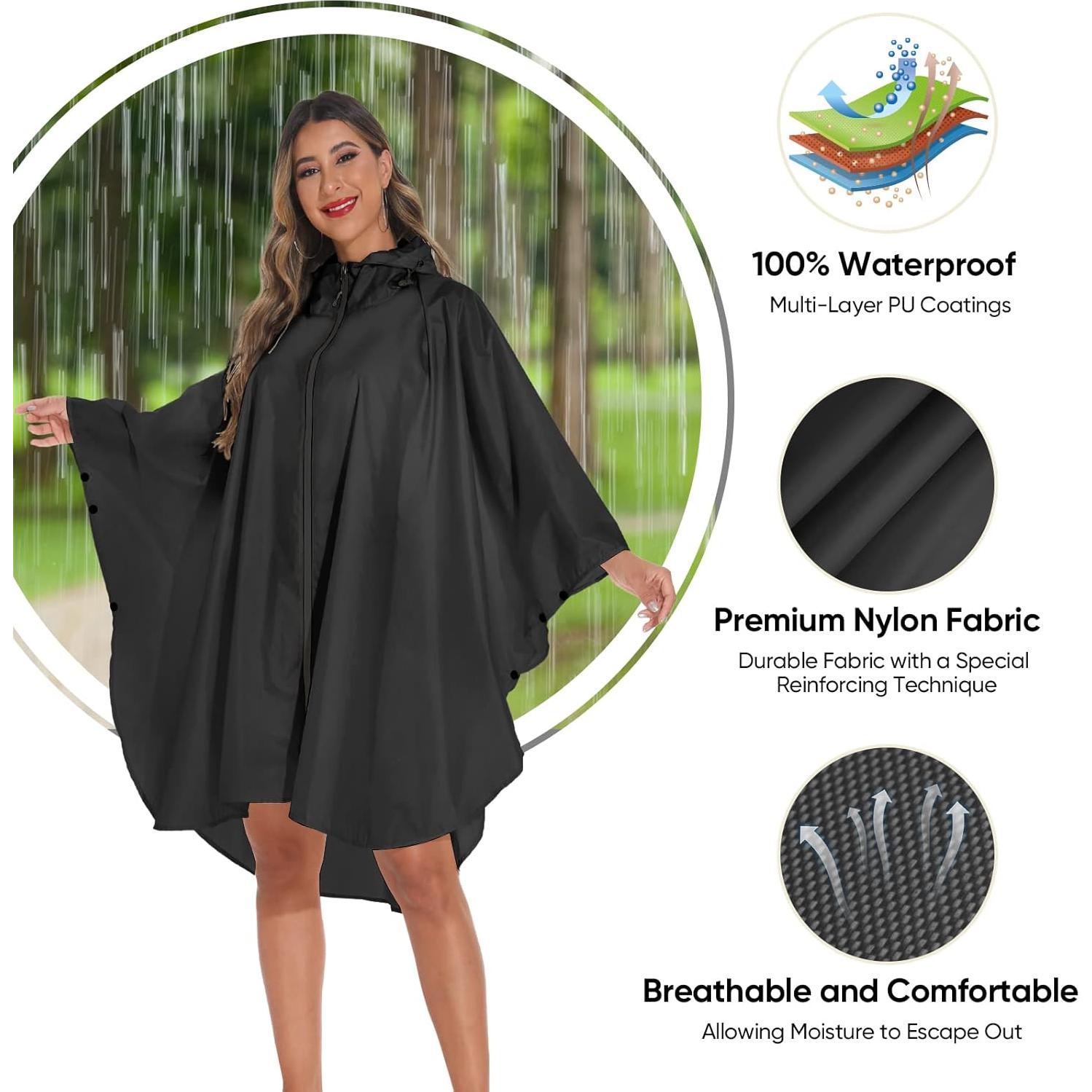Poncho de Lluvia PTEROMY Impermeable Adulto Unisex Negro