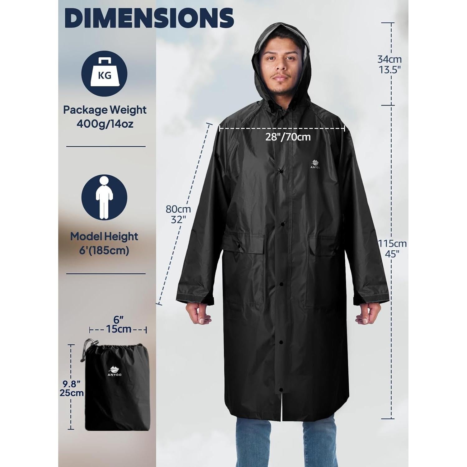 Poncho de Lluvia Impermeable ANYOO Unisex Negro para Camping