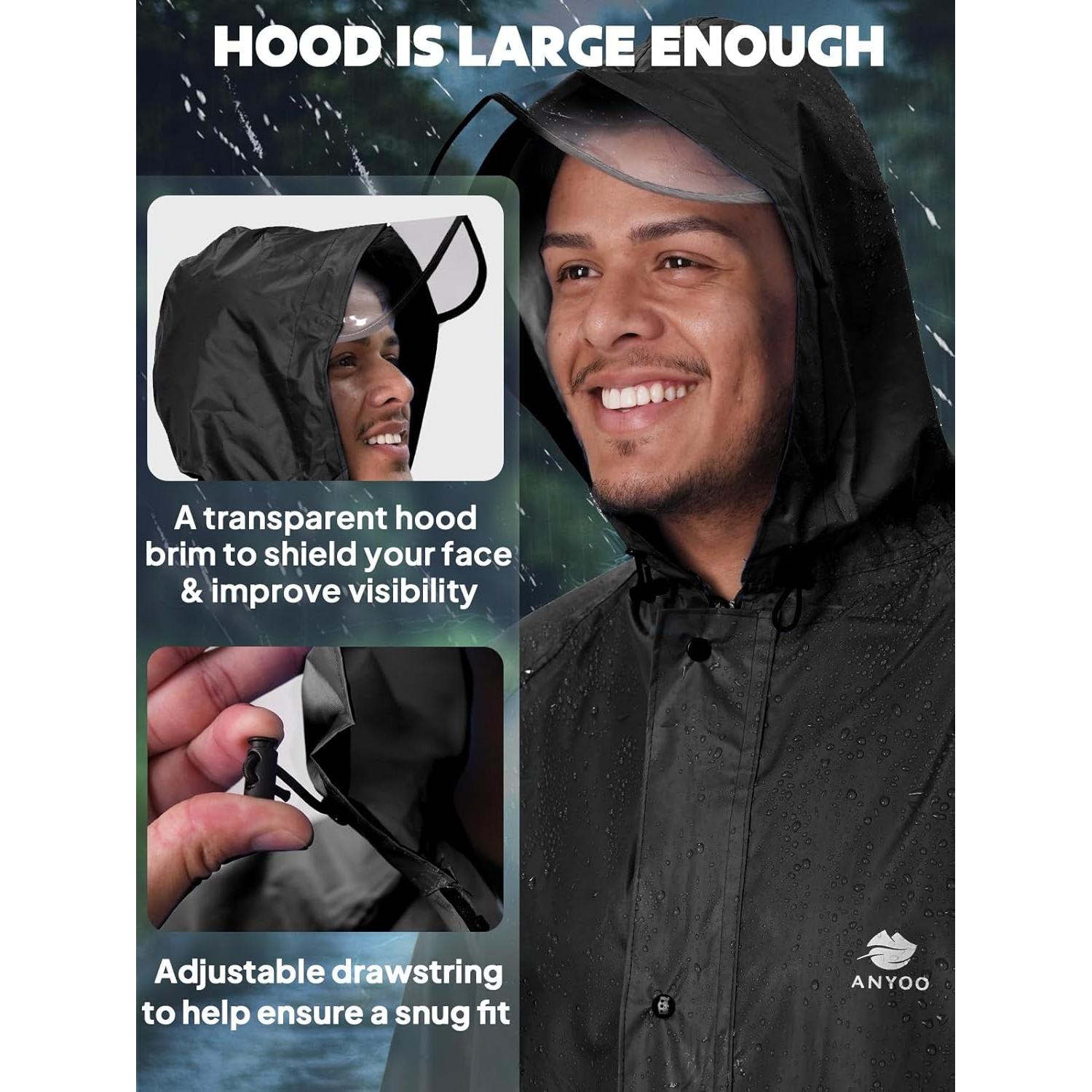 Poncho de Lluvia Impermeable ANYOO Unisex Negro para Camping