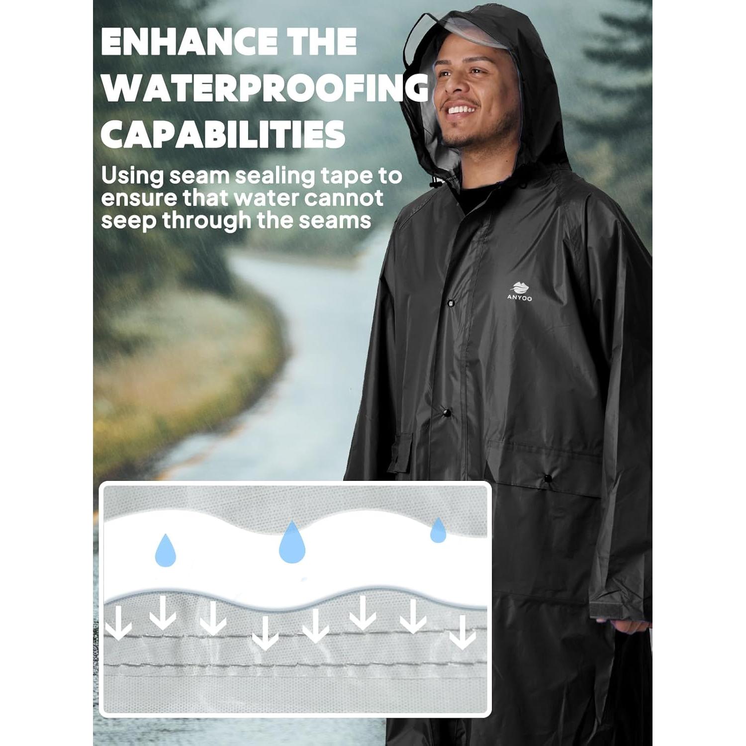 Poncho de Lluvia Impermeable ANYOO Unisex Negro para Camping