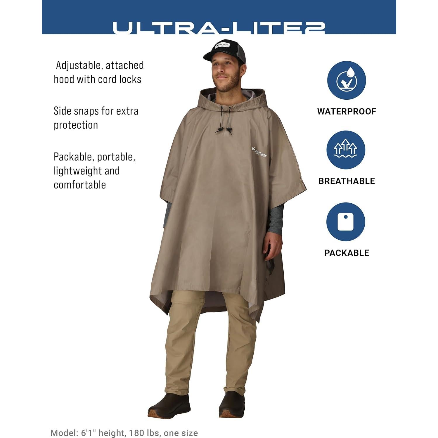 Poncho de Lluvia Impermeable FROGG TOGGS Ultra-Lite2 Caqui