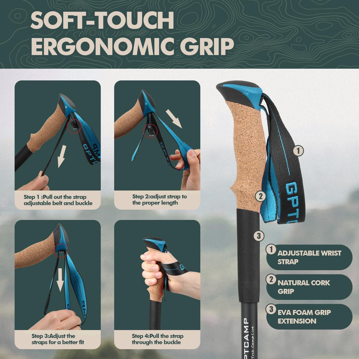 Bastones de Senderismo Plegables GPTCAMP 2pcs Ajustables 0.75kg