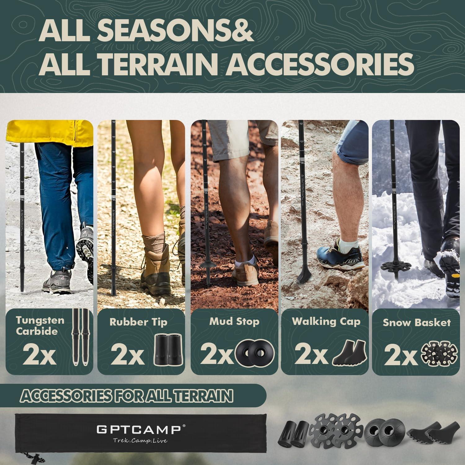 Bastones de Senderismo Plegables GPTCAMP 2pcs Ajustables 0.75kg