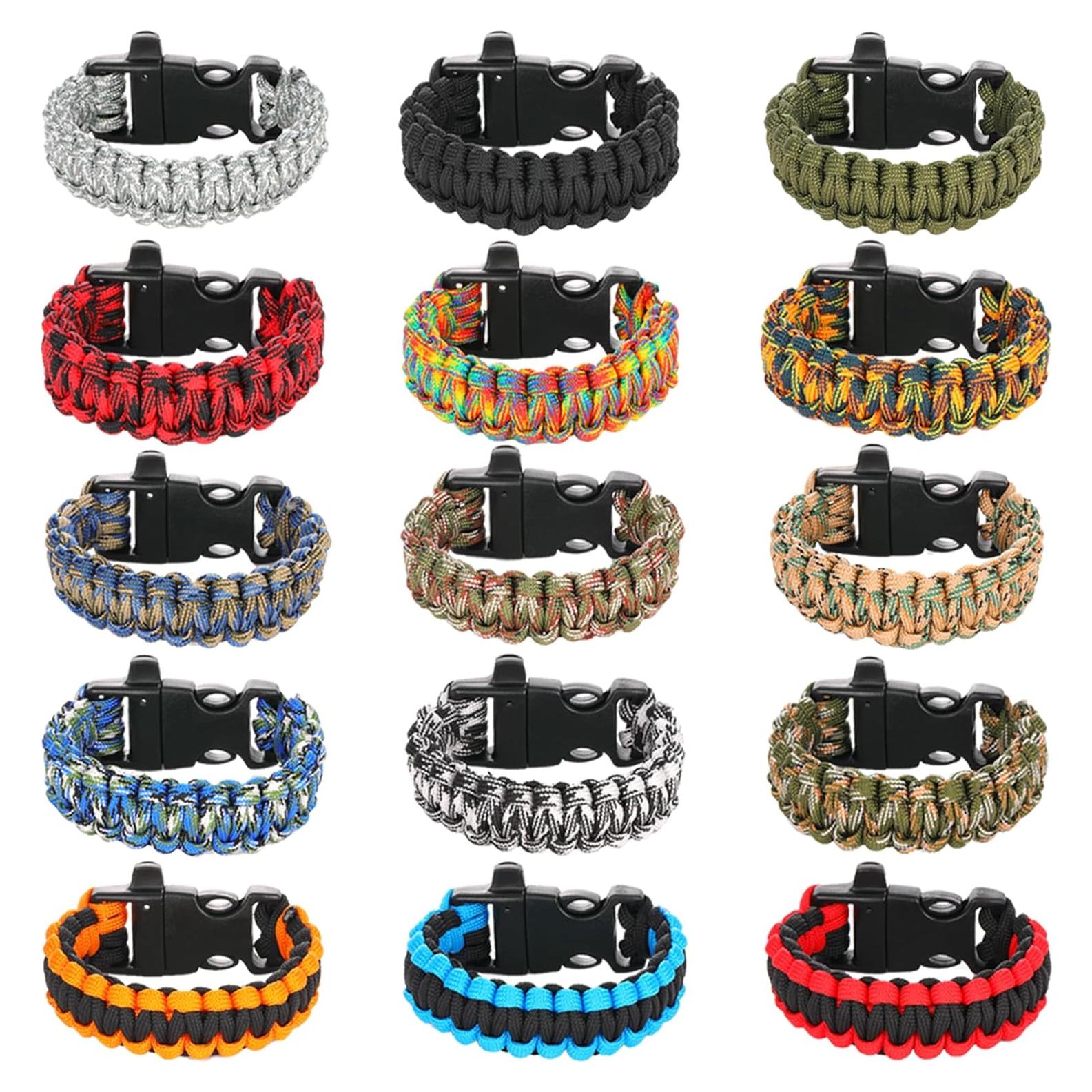 15 Pulseras Paracord de Supervivencia para Niños y Hombres