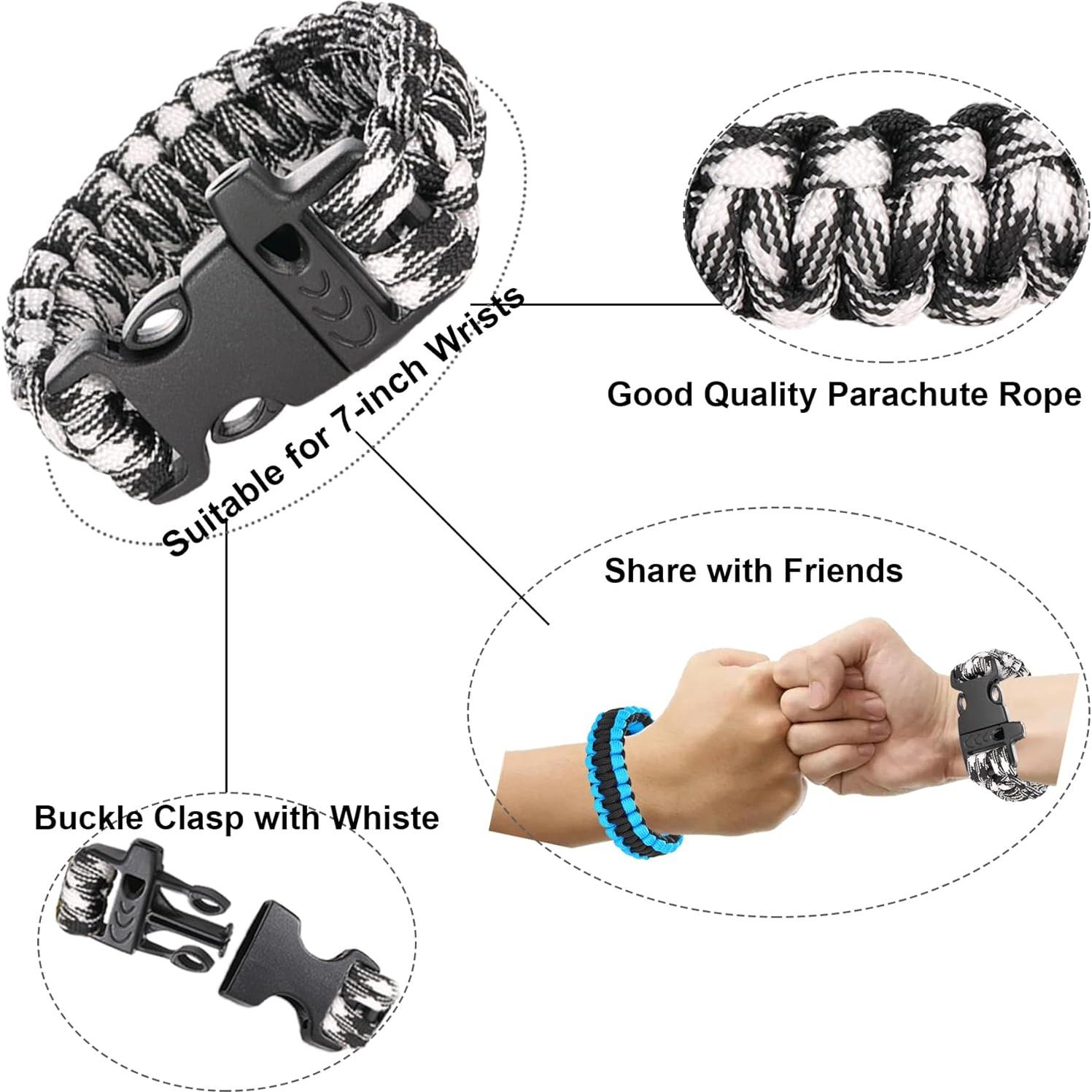 15 Pulseras Paracord de Supervivencia para Niños y Hombres