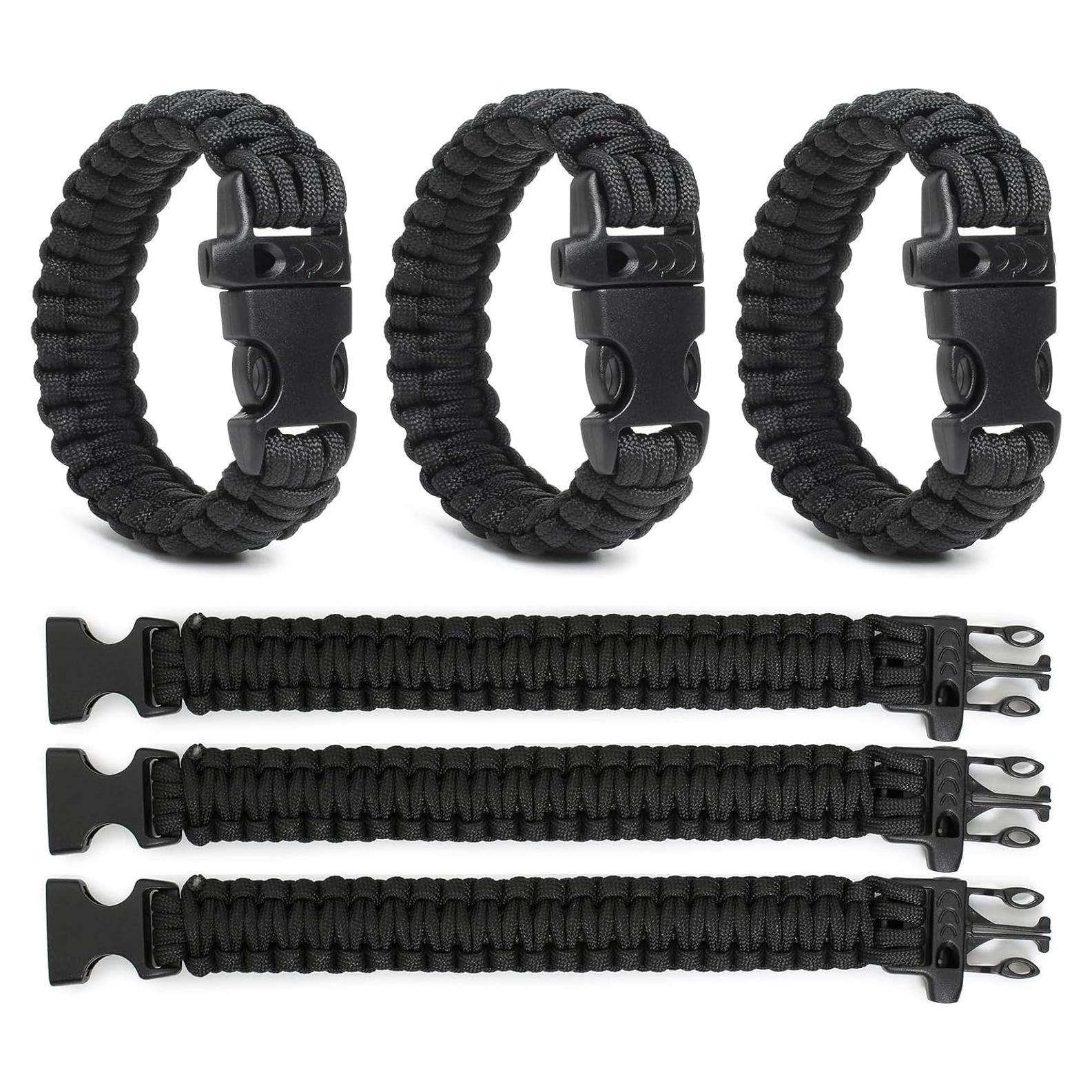 Paquete de 3 Pulseras de Supervivencia Paracord Lemubeane 24.6 cm