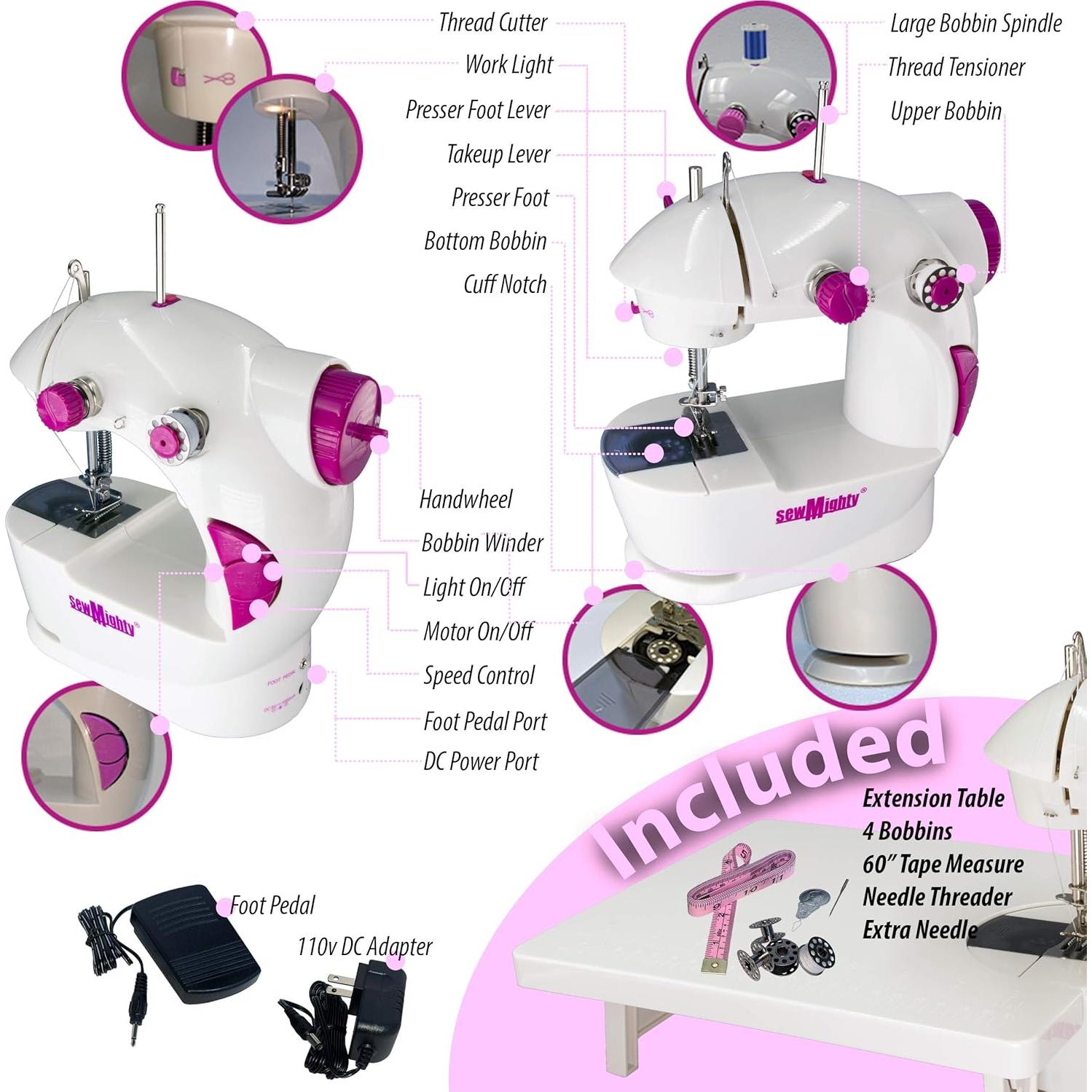 Mini Máquina de Coser Portátil Sew Mighty - Doble Velocidad, 400g