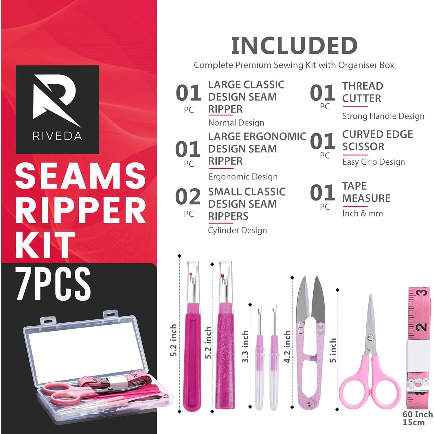 Kit de Costura Riveda 7 Pcs - Descosedores, Tijeras y Cinta Métrica